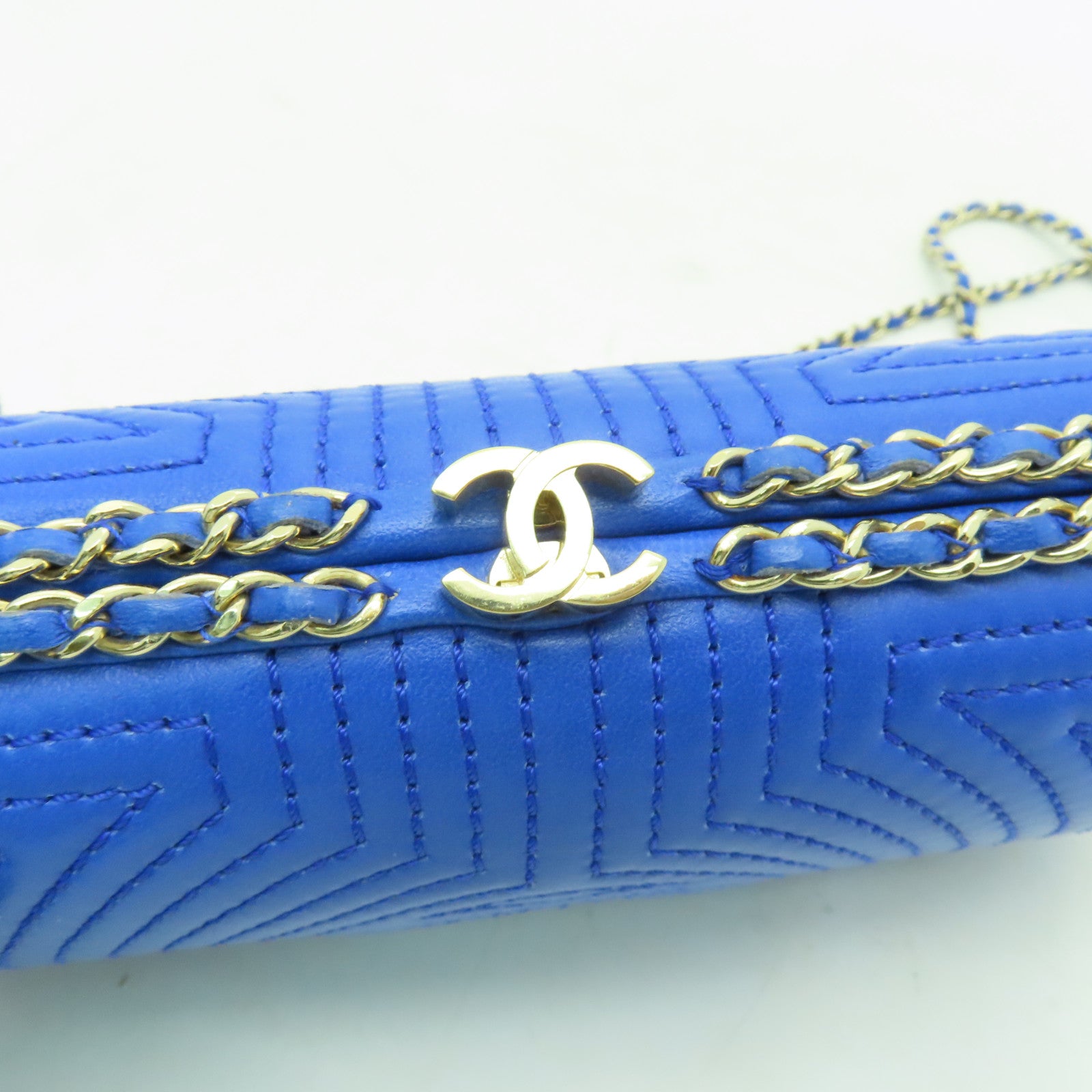 CHANEL 羊皮皮革Chain Shoulder Bag金扣鏈帶肩背袋藍色