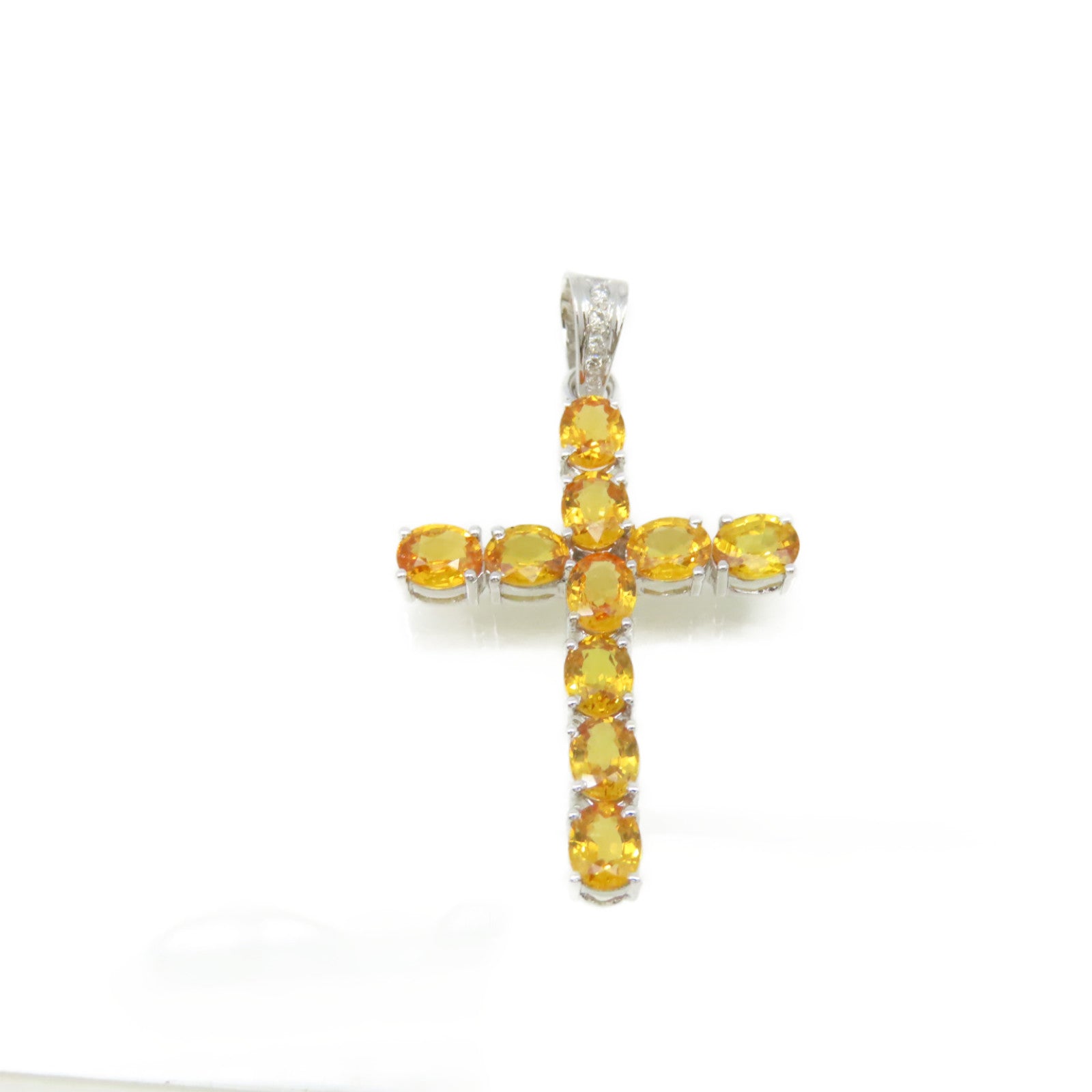JEWELRY 18K白金Yellow Sapphire Pendant Top 0.54ct黃色藍寶石/0.03ct鑽石吊墜