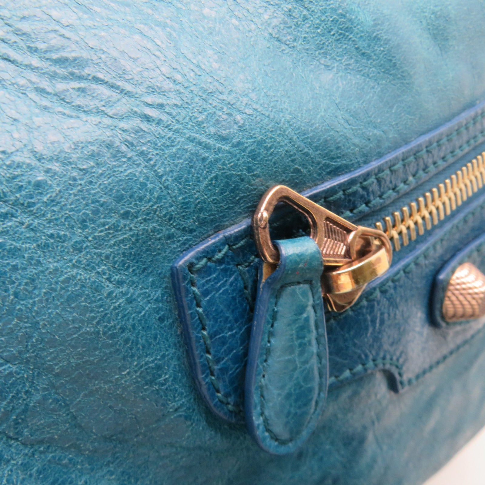 BALENCIAGA Leather Shoulder Bag Green Blue
