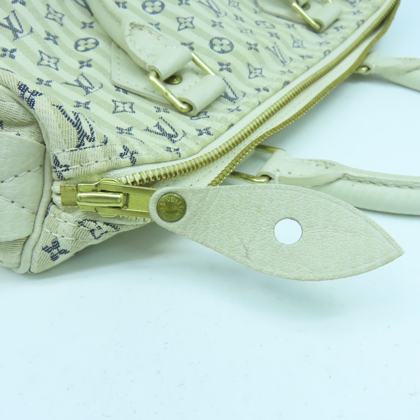 LOUIS VUITTON Monogram Mini Speedy 30金扣手挽袋白色