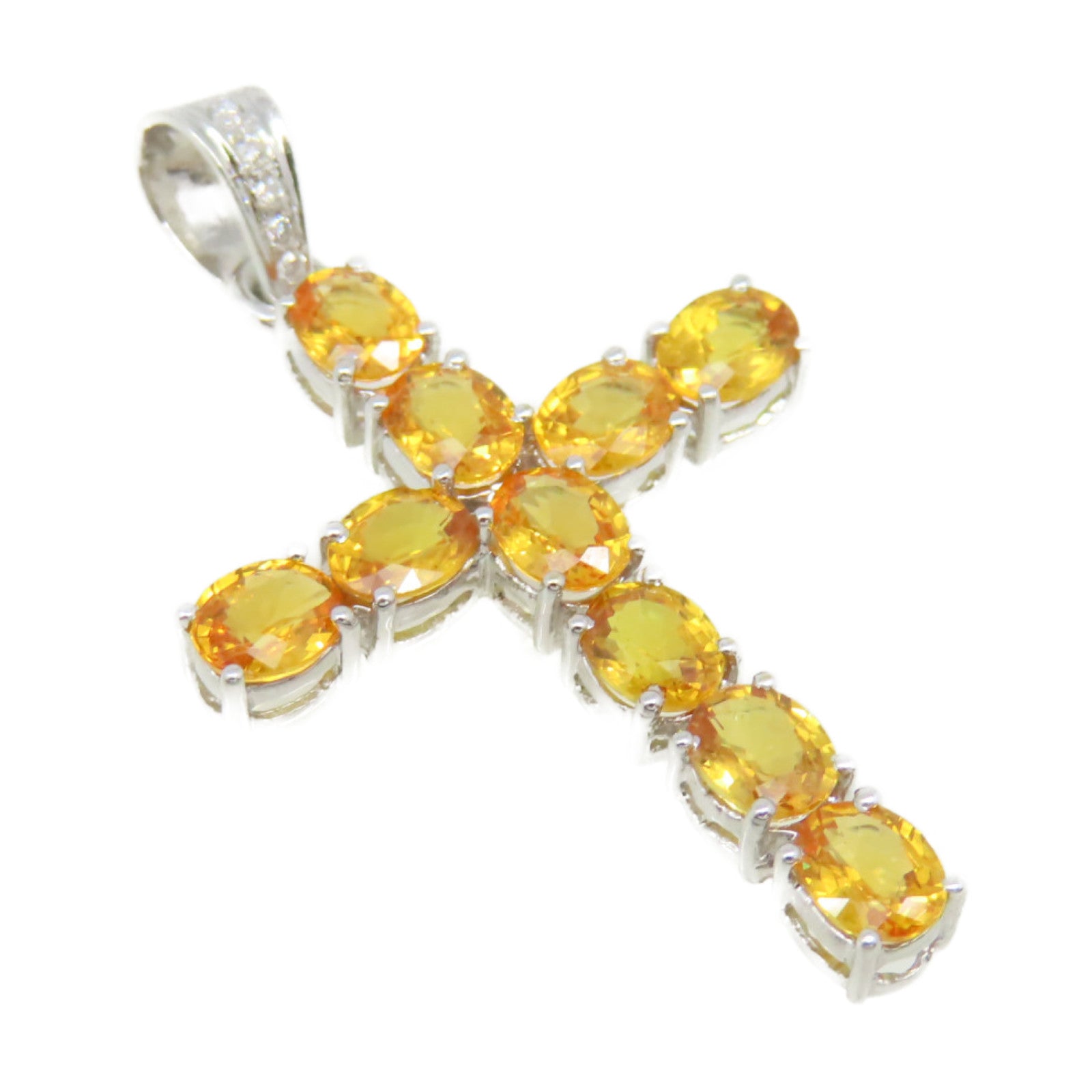 JEWELRY 18K白金Yellow Sapphire Pendant Top 0.54ct黃色藍寶石/0.03ct鑽石吊墜