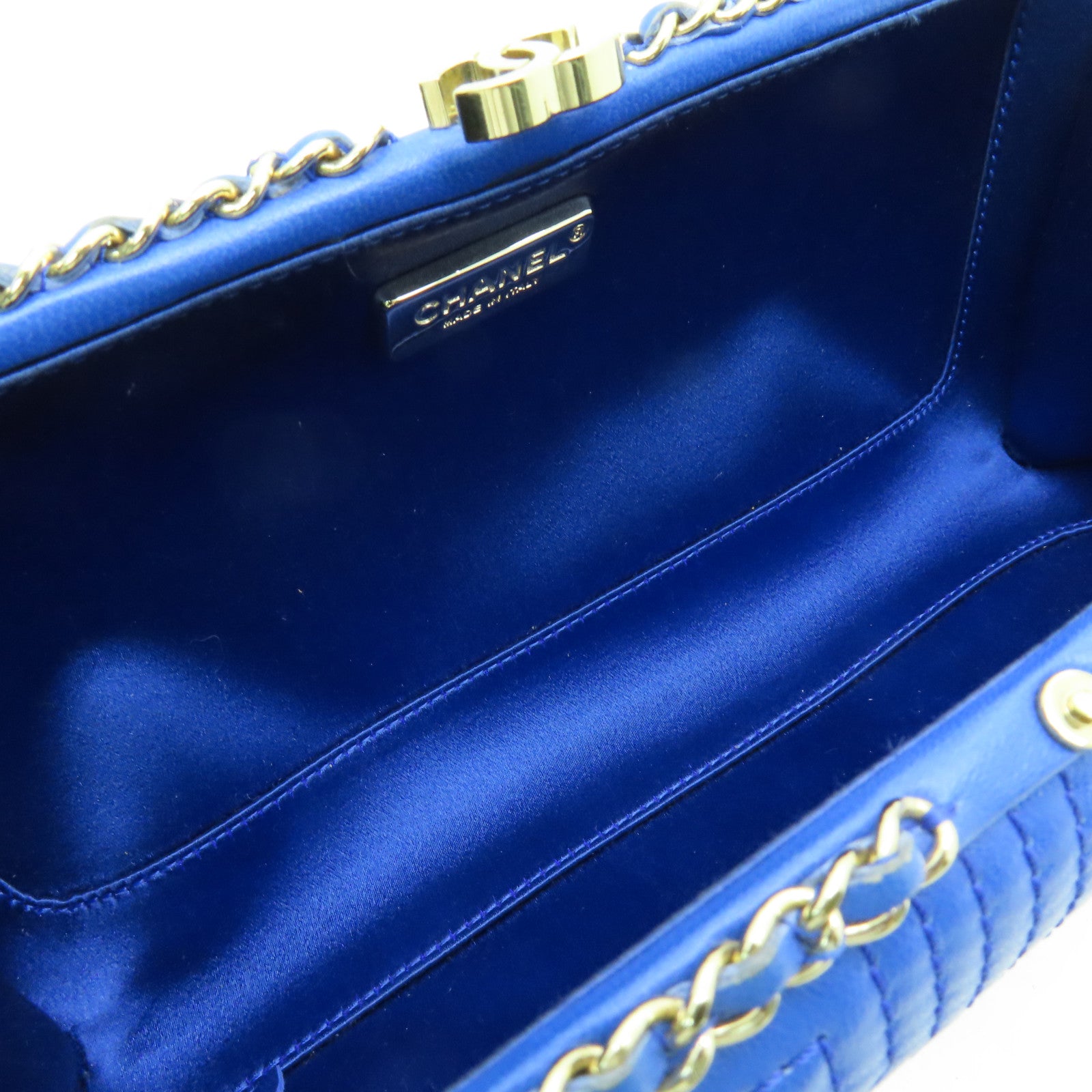 CHANEL 羊皮皮革Chain Shoulder Bag金扣鏈帶肩背袋藍色