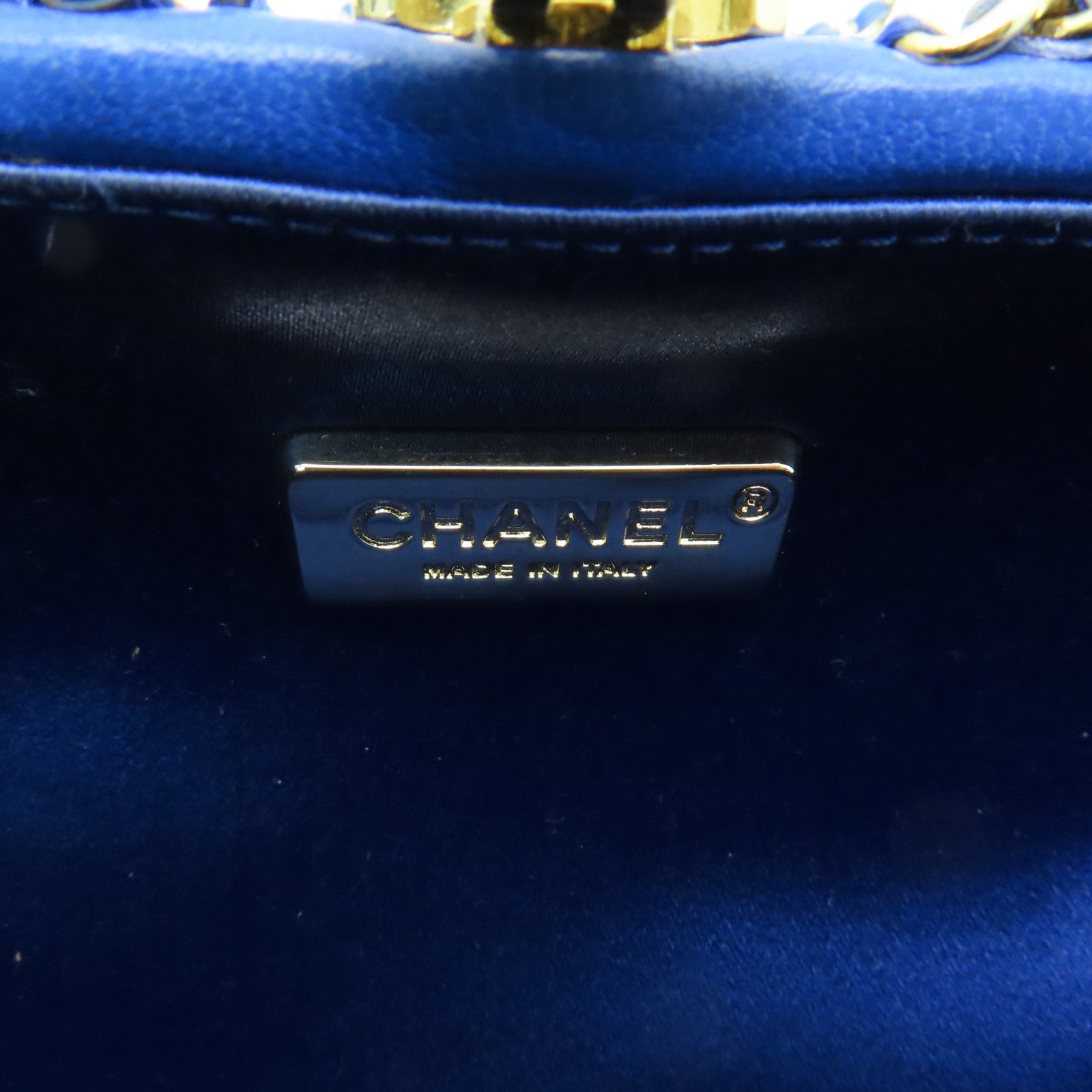 CHANEL 羊皮皮革Chain Shoulder Bag金扣鏈帶肩背袋藍色