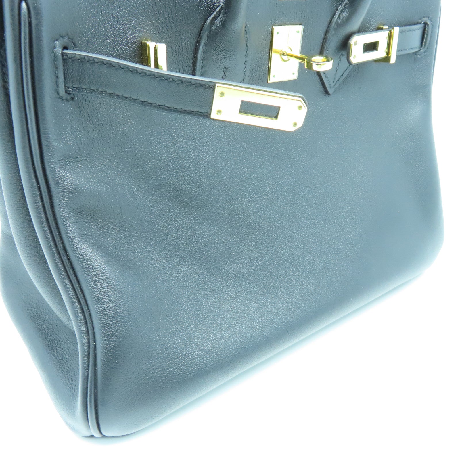 HERMES Swift Leather Birkin 25 Gold Buckle Hand Bag Noir/Black