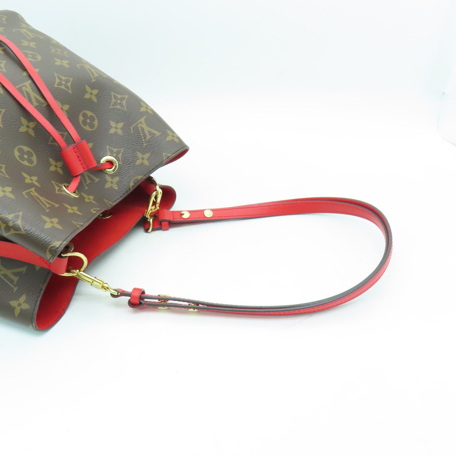 LOUIS VUITTON Monogram Neo Noe MM金扣肩背袋啡色/紅色