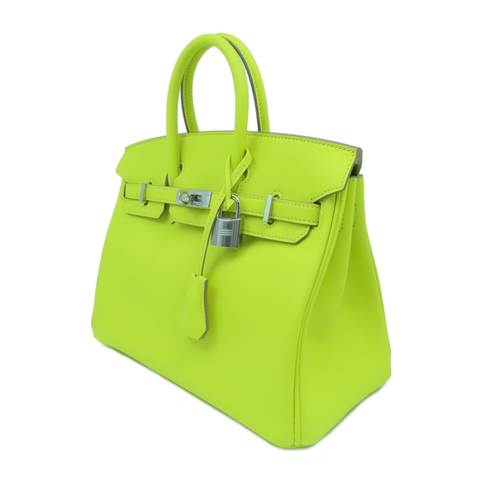 HERMES Swift皮革Birkin 25銀扣手挽袋萊姆黃色