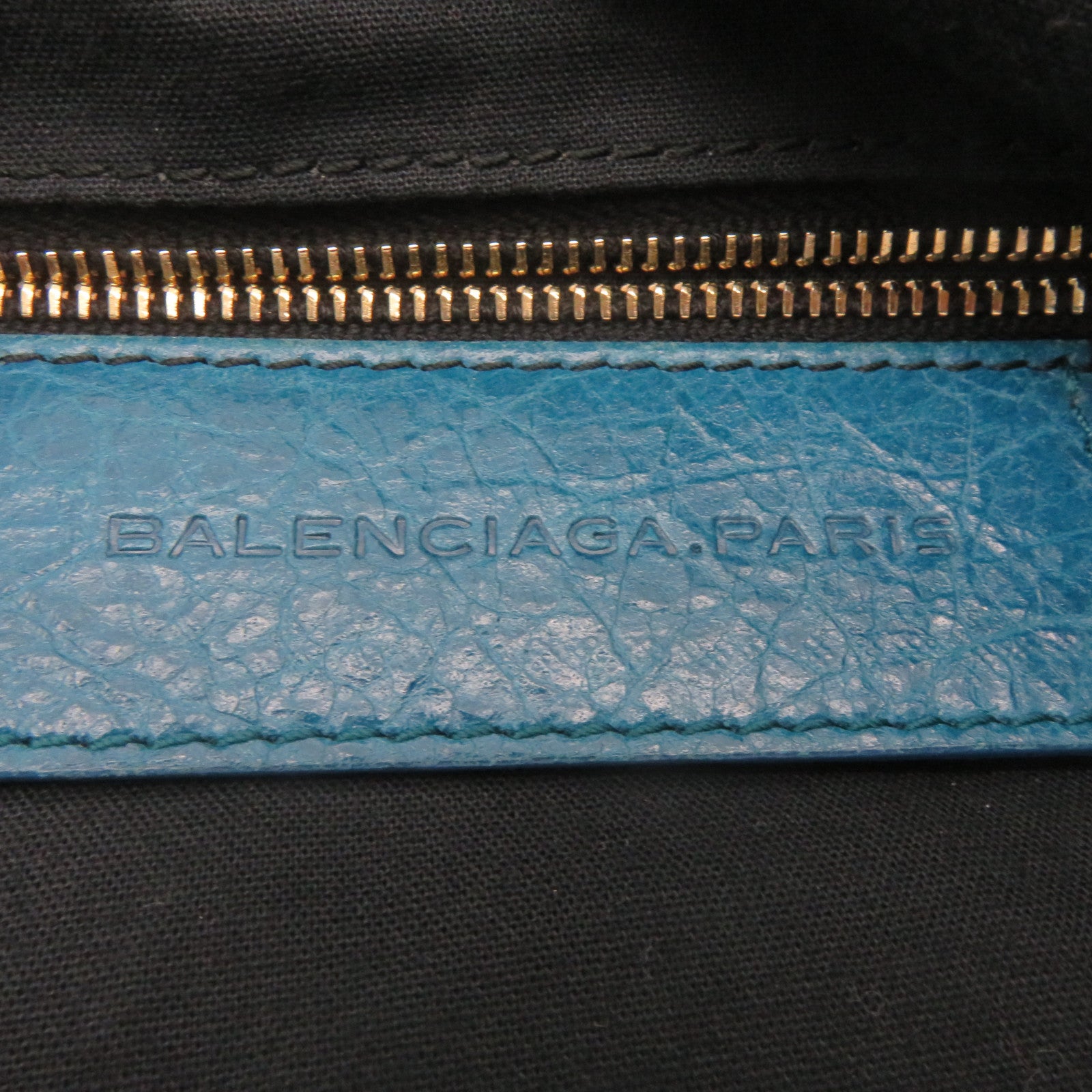 BALENCIAGA Leather Shoulder Bag Green Blue