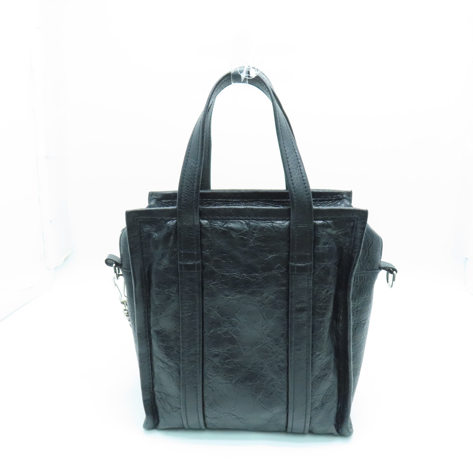 BALENCIAGA 皮革Shopper Bazar銀扣手挽肩背兩用袋黑色