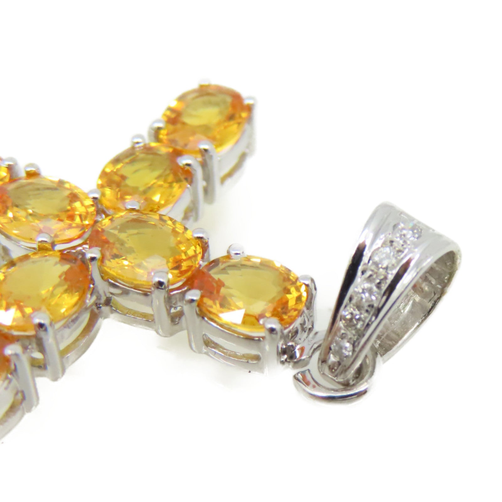 JEWELRY 18K白金Yellow Sapphire Pendant Top 0.54ct黃色藍寶石/0.03ct鑽石吊墜