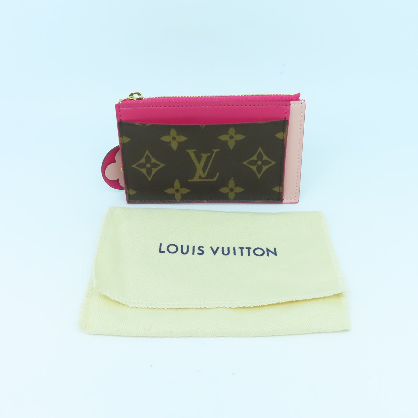 LOUIS VUITTON Monogram Coin Purse金扣零錢包啡色/紅色