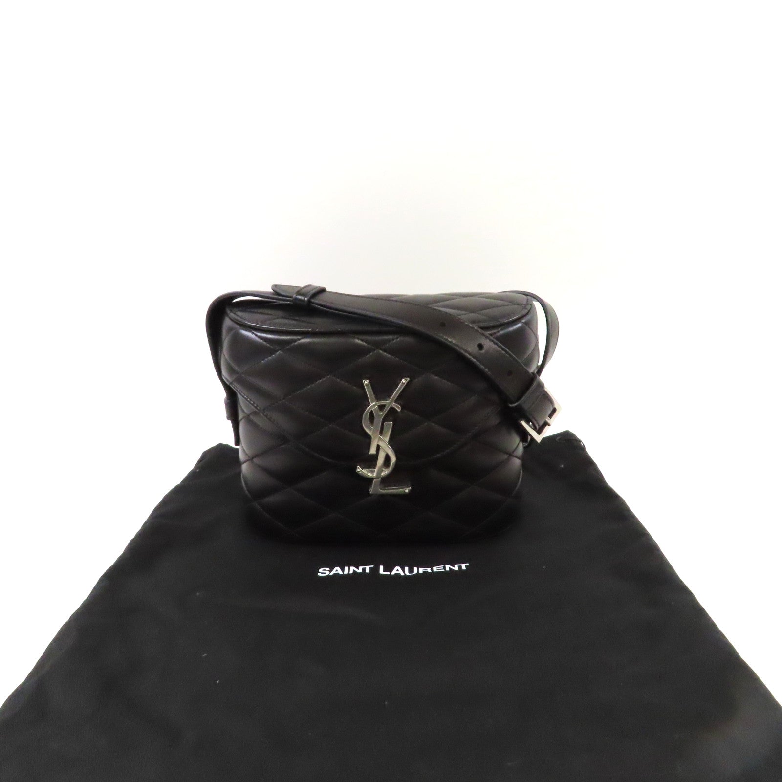 SAINT LAURENT 羊皮皮革Shoulder Bag銀扣肩背袋黑色