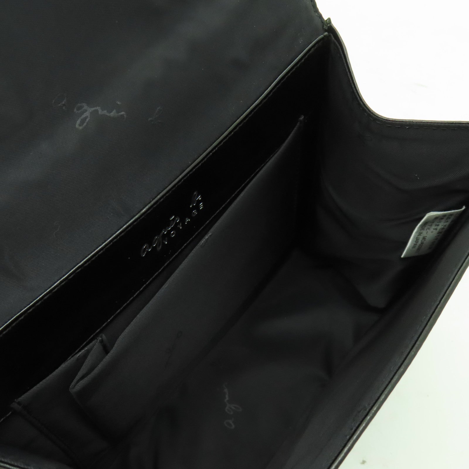agnes b. 牛皮皮革Hand Bag銀扣手挽袋黑色