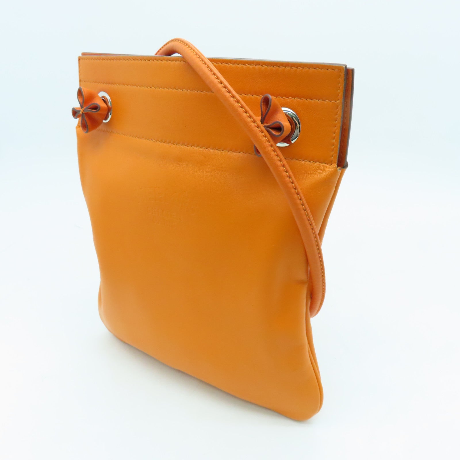 HERMES Swift Leather Aline Silver Buckle Shoulder Bag Orange