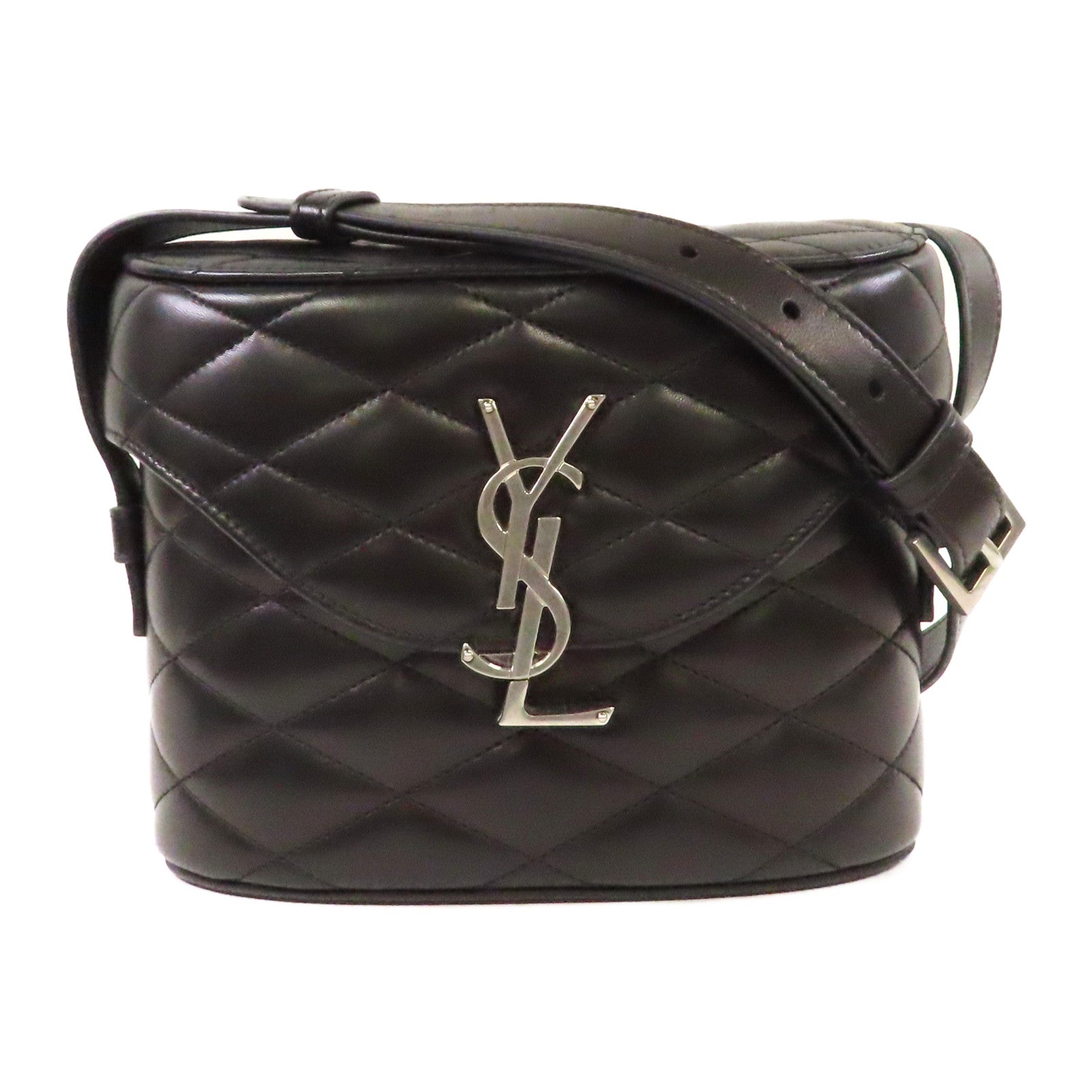 SAINT LAURENT 羊皮皮革Shoulder Bag銀扣肩背袋黑色