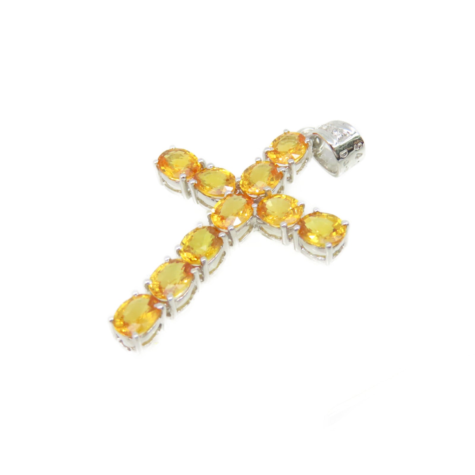 JEWELRY 18K白金Yellow Sapphire Pendant Top 0.54ct黃色藍寶石/0.03ct鑽石吊墜