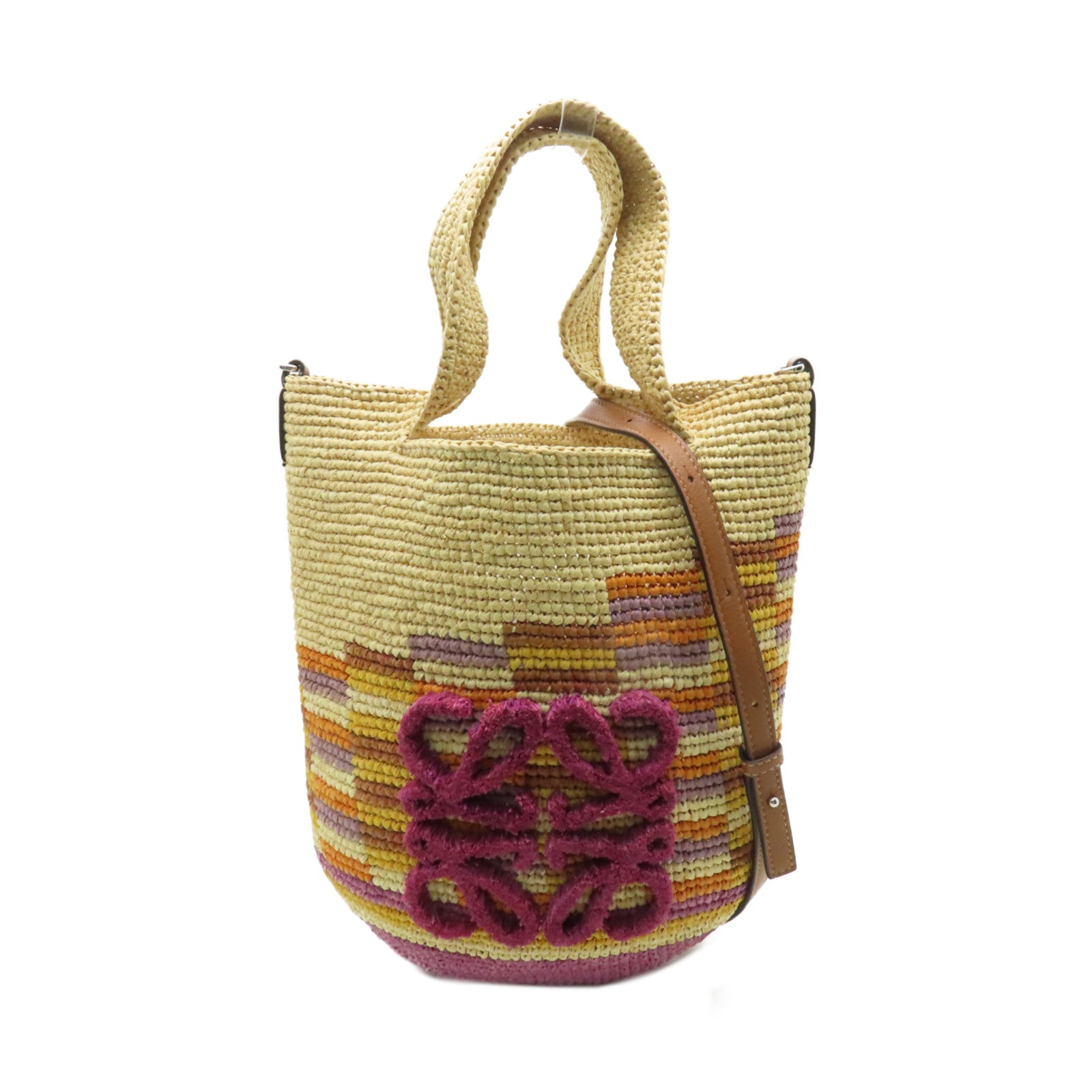 LOEWE 酒椰/牛皮皮革Slit Rainbow Mini銀扣手挽肩背兩用袋米色/彩色