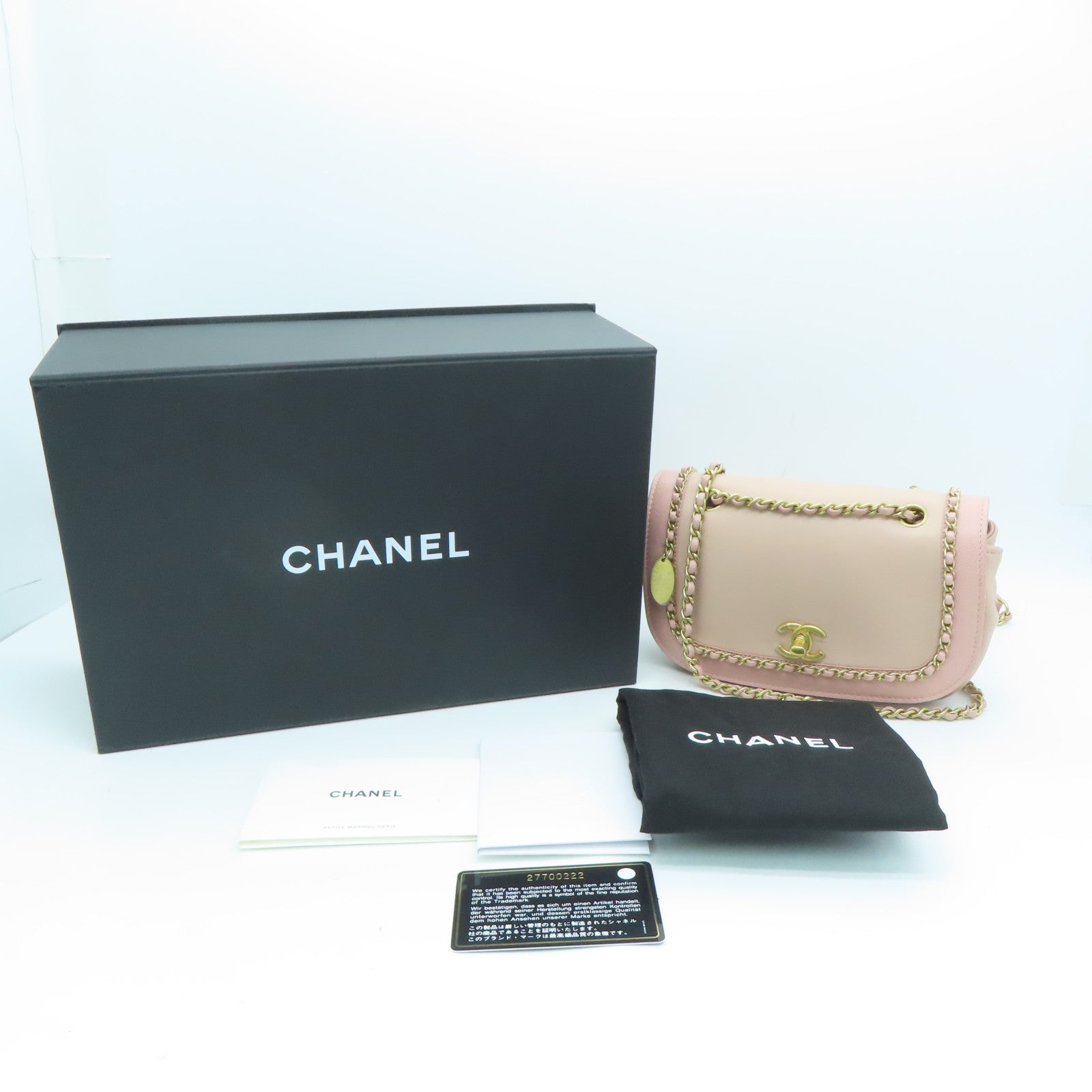 CHANEL 牛皮皮革Chain Shoulder Bag金扣链带肩背袋粉红色