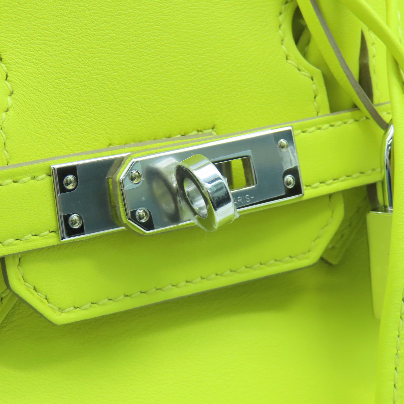 HERMES Swift皮革Birkin 25銀扣手挽袋萊姆黃色