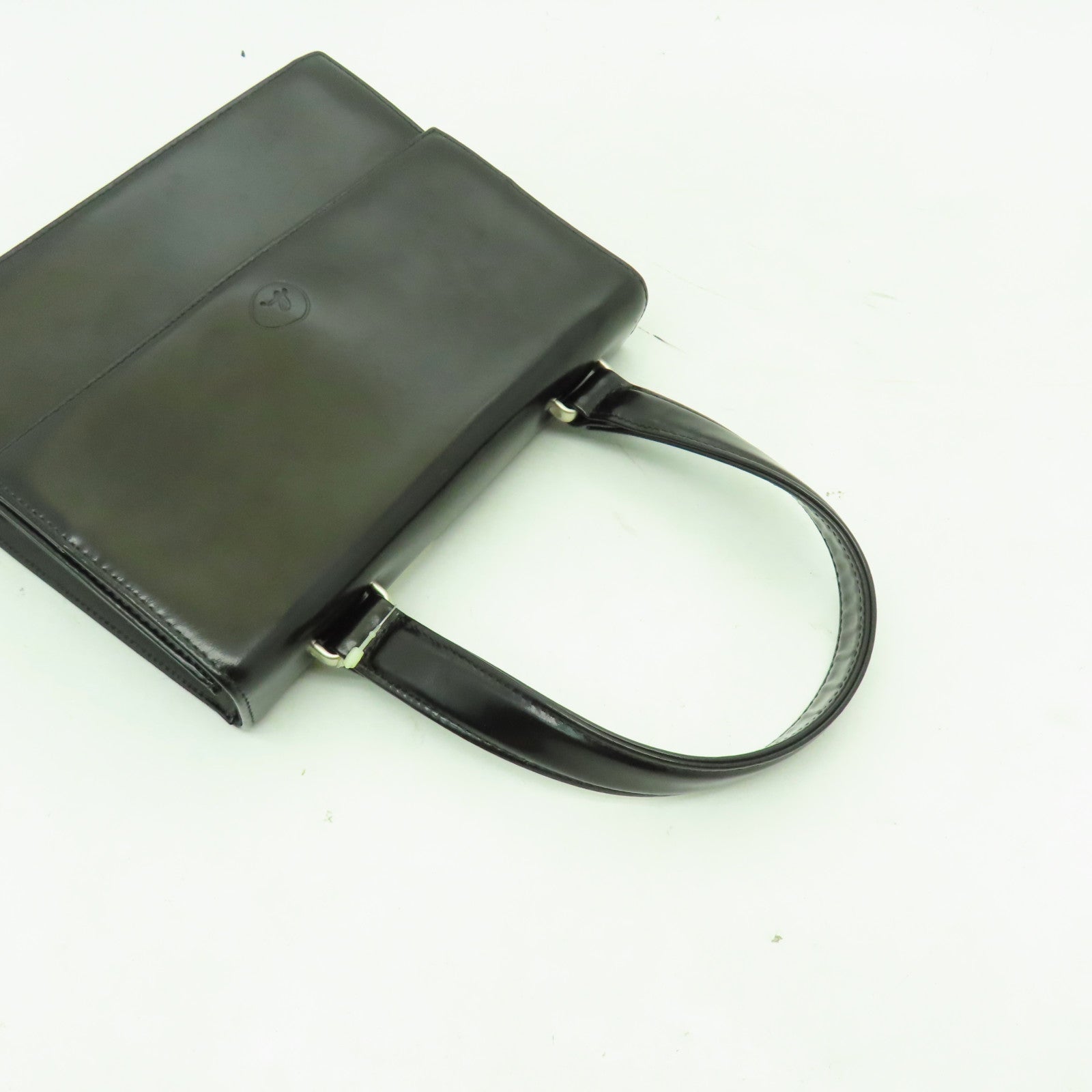 agnes b. 牛皮皮革Hand Bag銀扣手挽袋黑色
