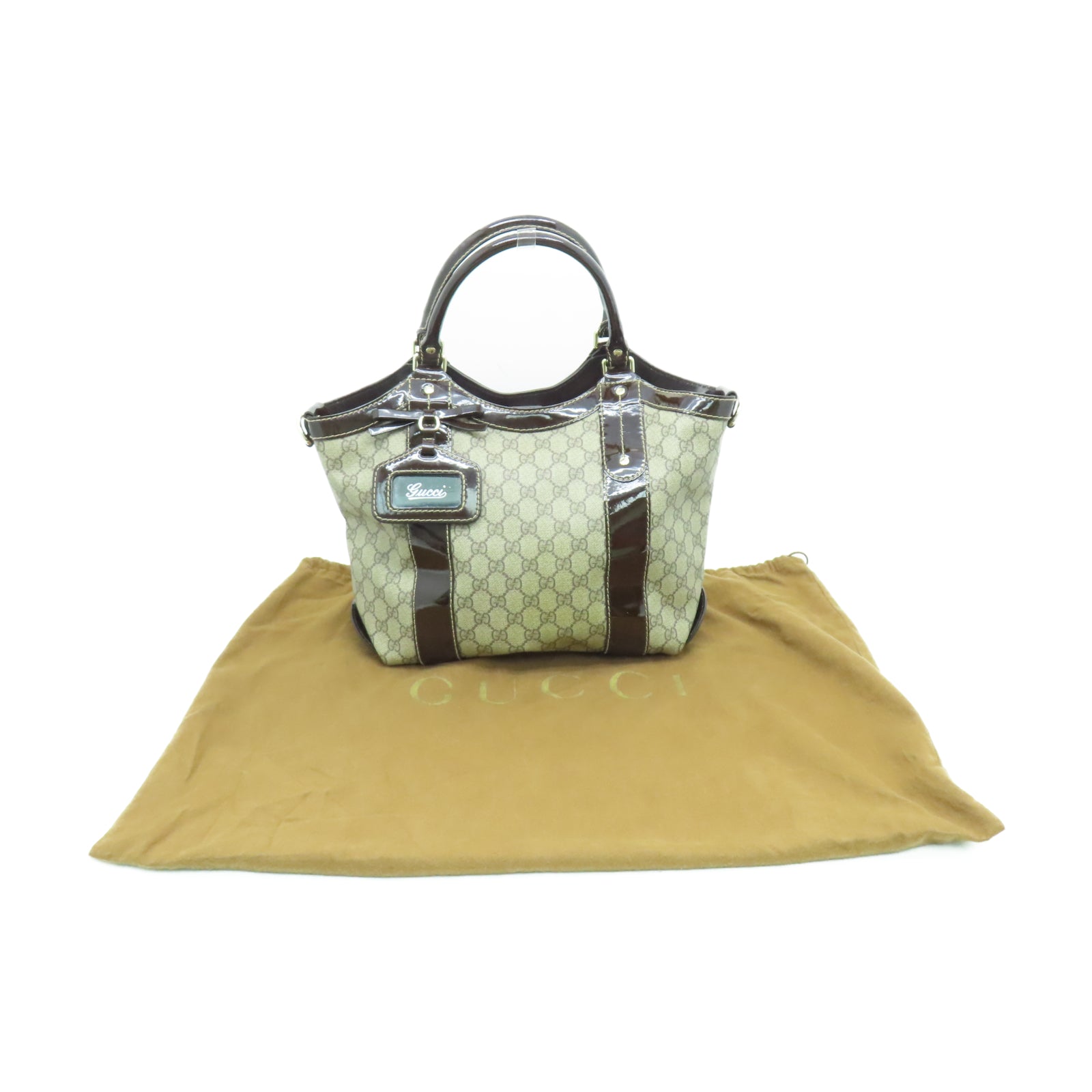 GUCCI 塗層帆布Tote Bag金扣手挽袋棕色