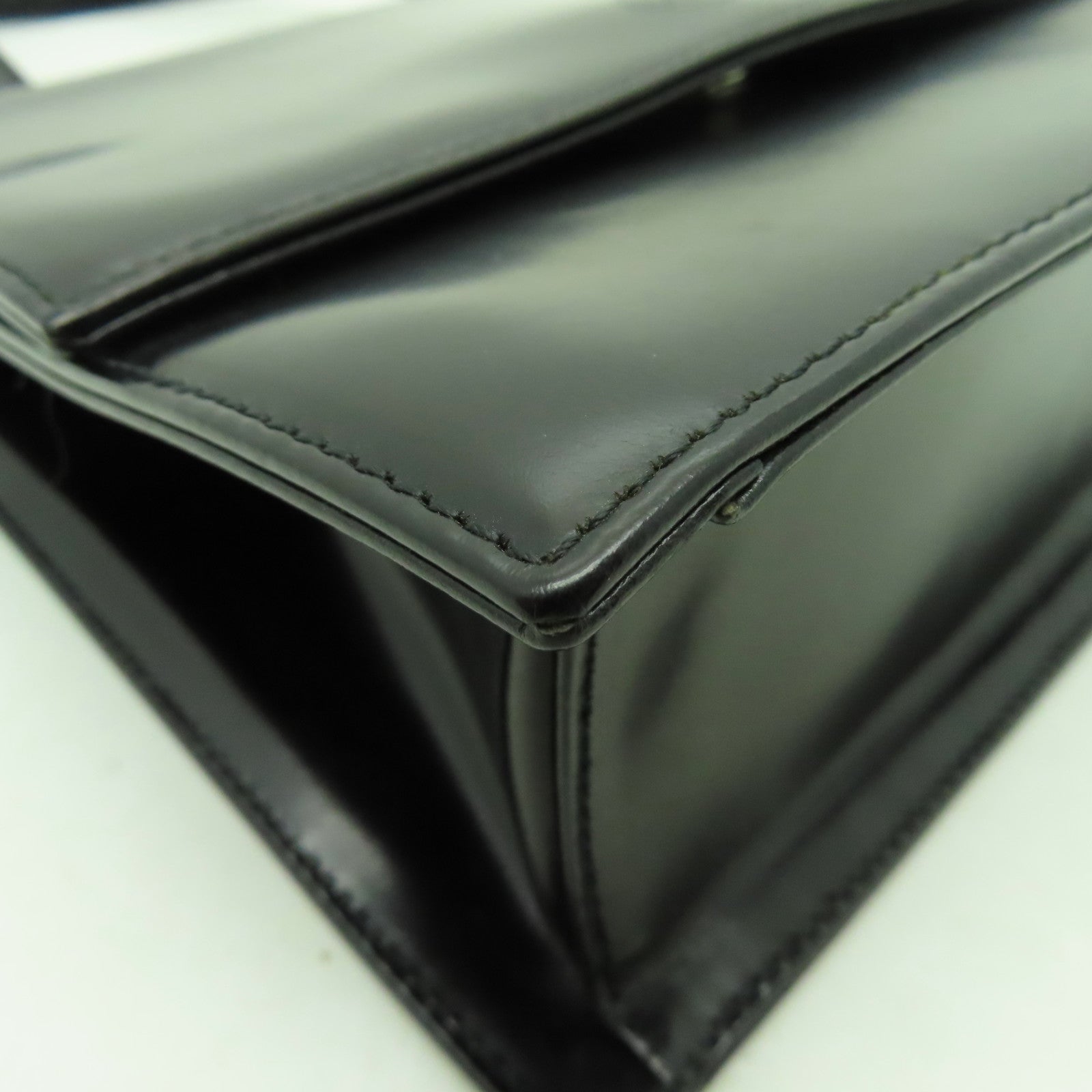 agnes b. 牛皮皮革Hand Bag銀扣手挽袋黑色