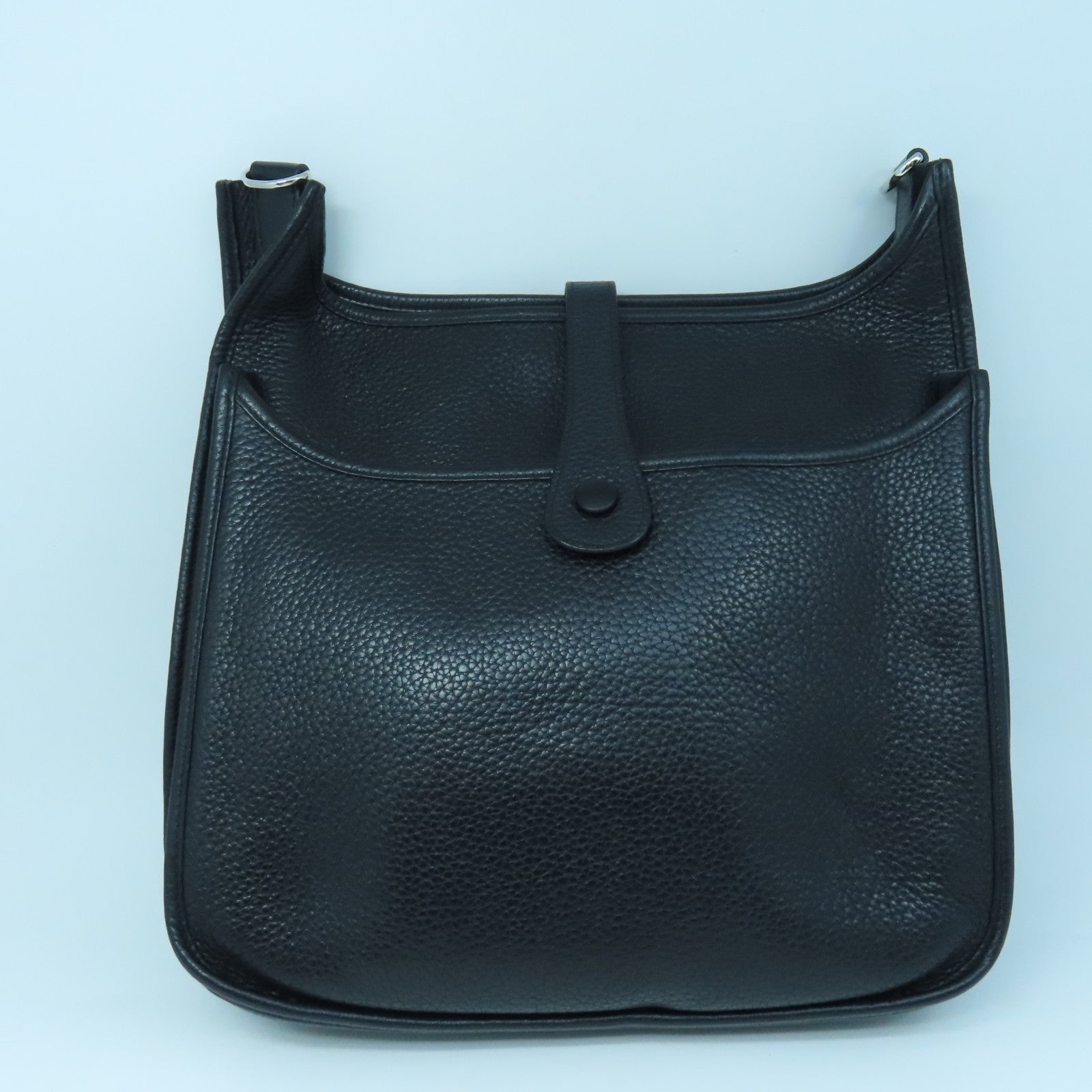 HERMES Clemence Leather Evelyne GM Silver Buckle Shoulder Bag Black