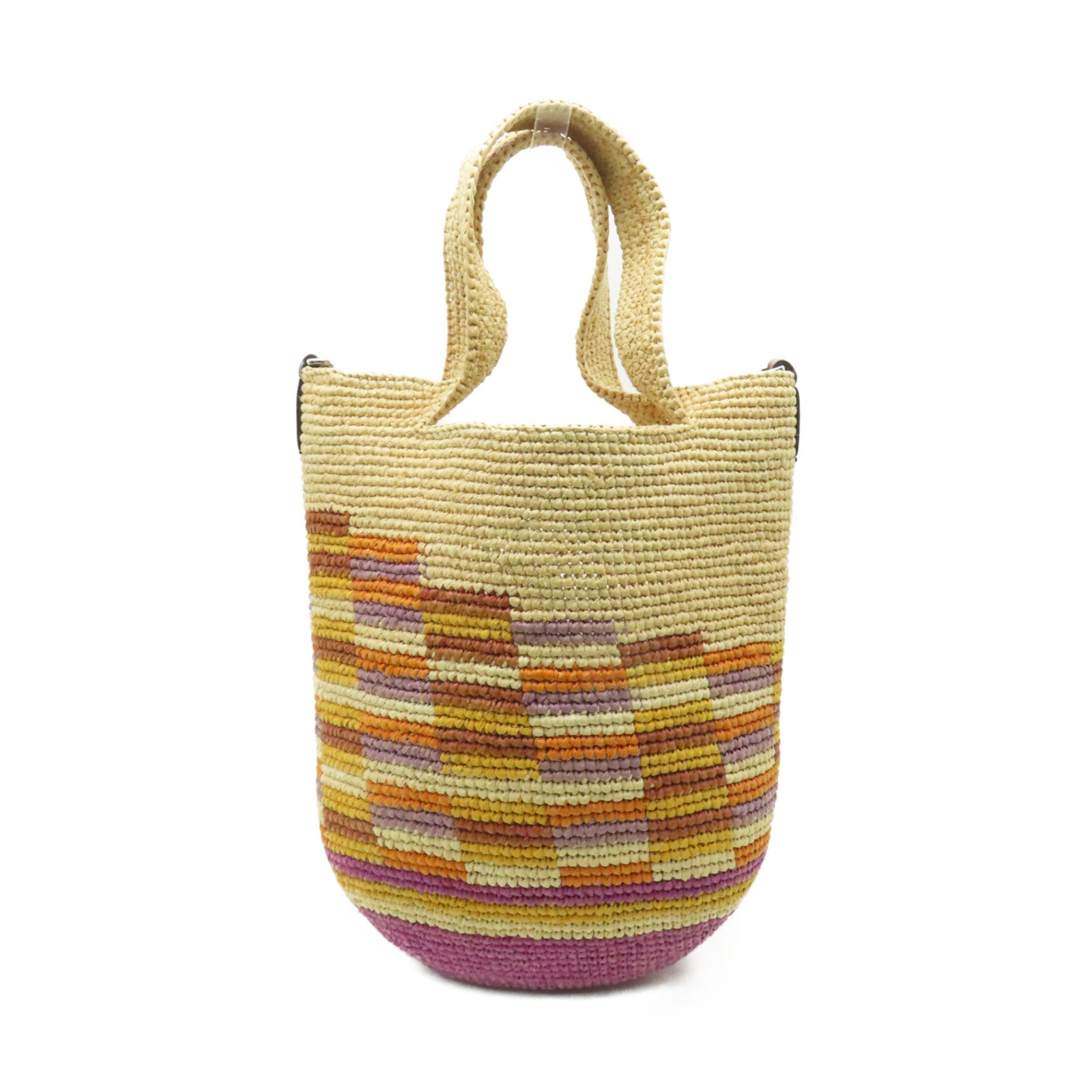 LOEWE 酒椰/牛皮皮革Slit Rainbow Mini銀扣手挽肩背兩用袋米色/彩色