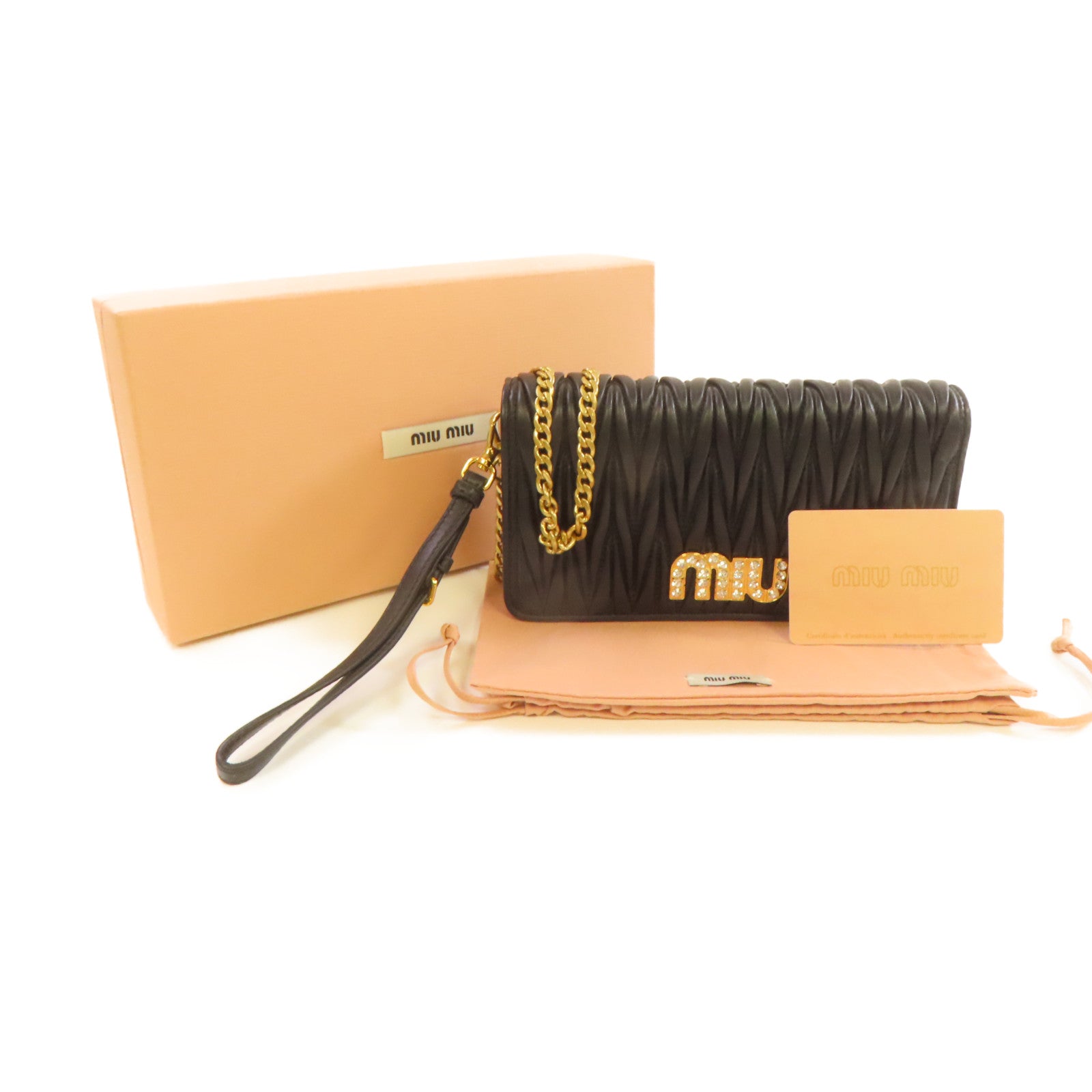 Miu Miu 羊皮皮革Chain Shoulder Bag金扣鏈帶肩背袋黑色