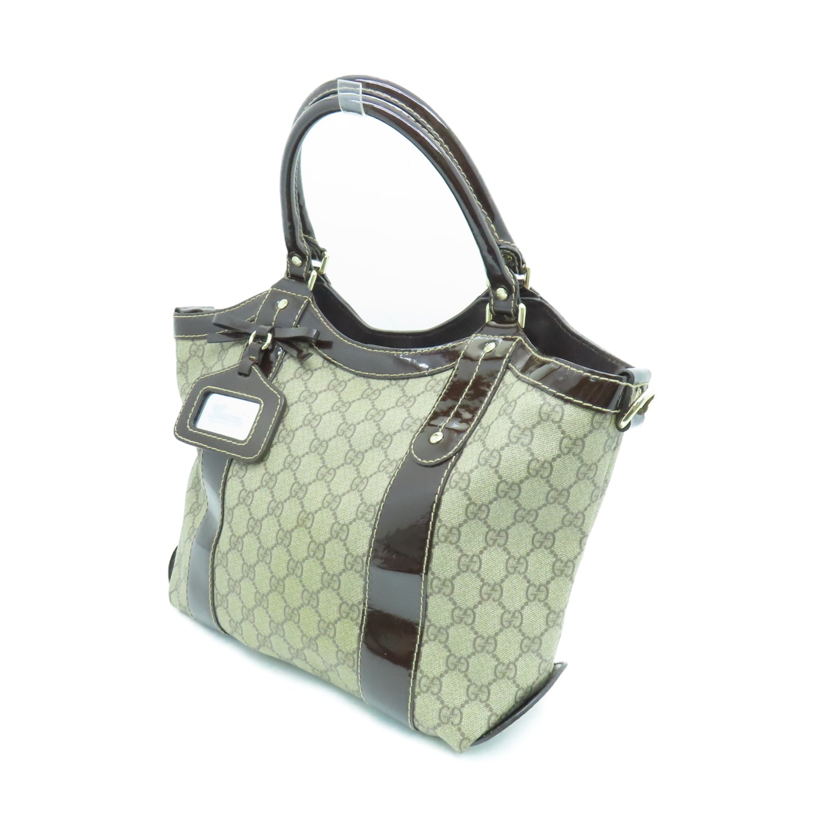 GUCCI 塗層帆布Tote Bag金扣手挽袋棕色