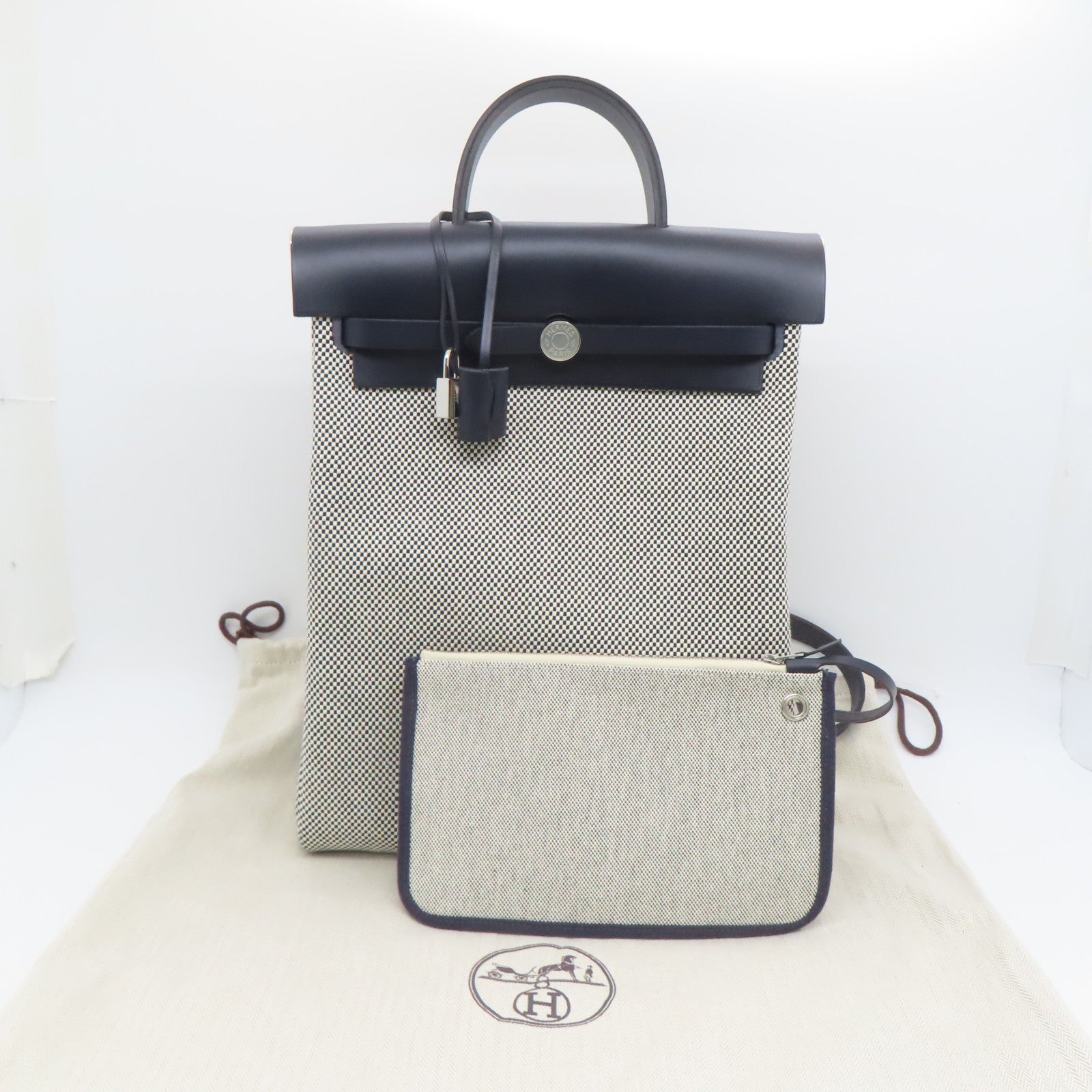 HERMES Canvas A Dos Zip Retourne Silver Buckle Backpack Blue