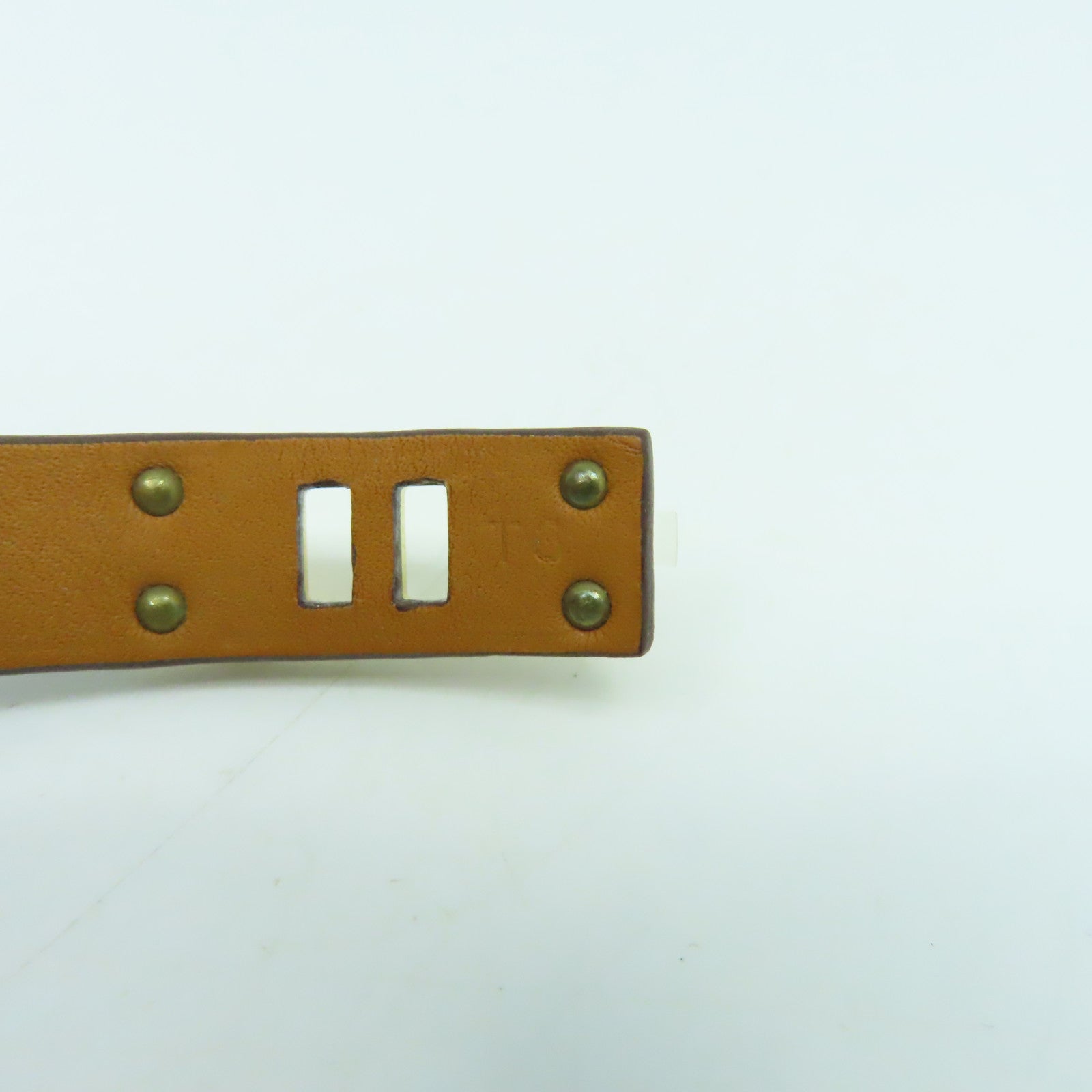 HERMES 皮革/金屬Bracelet手鐲啡色/金色#16cm
