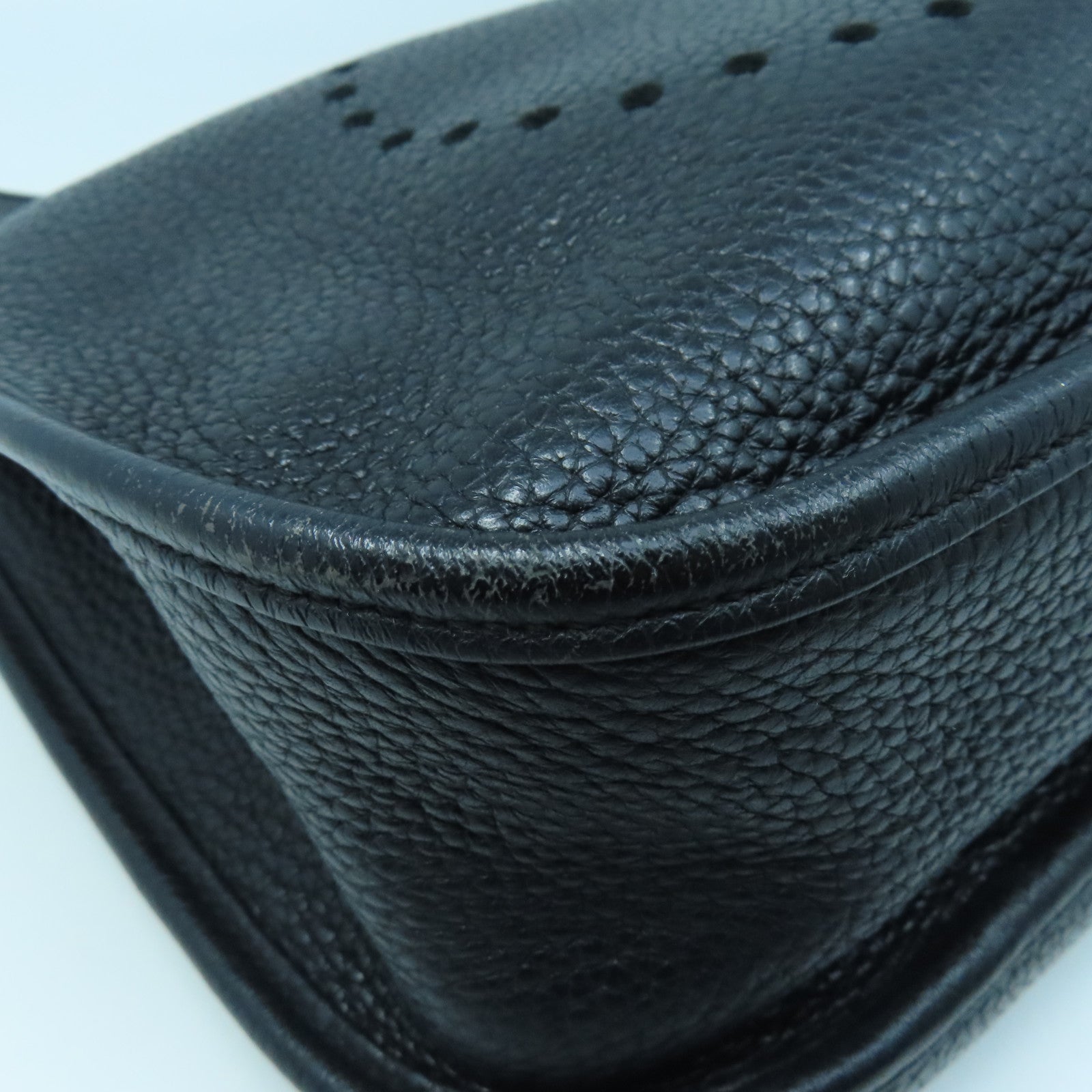 HERMES Clemence Leather Evelyne GM Silver Buckle Shoulder Bag Black