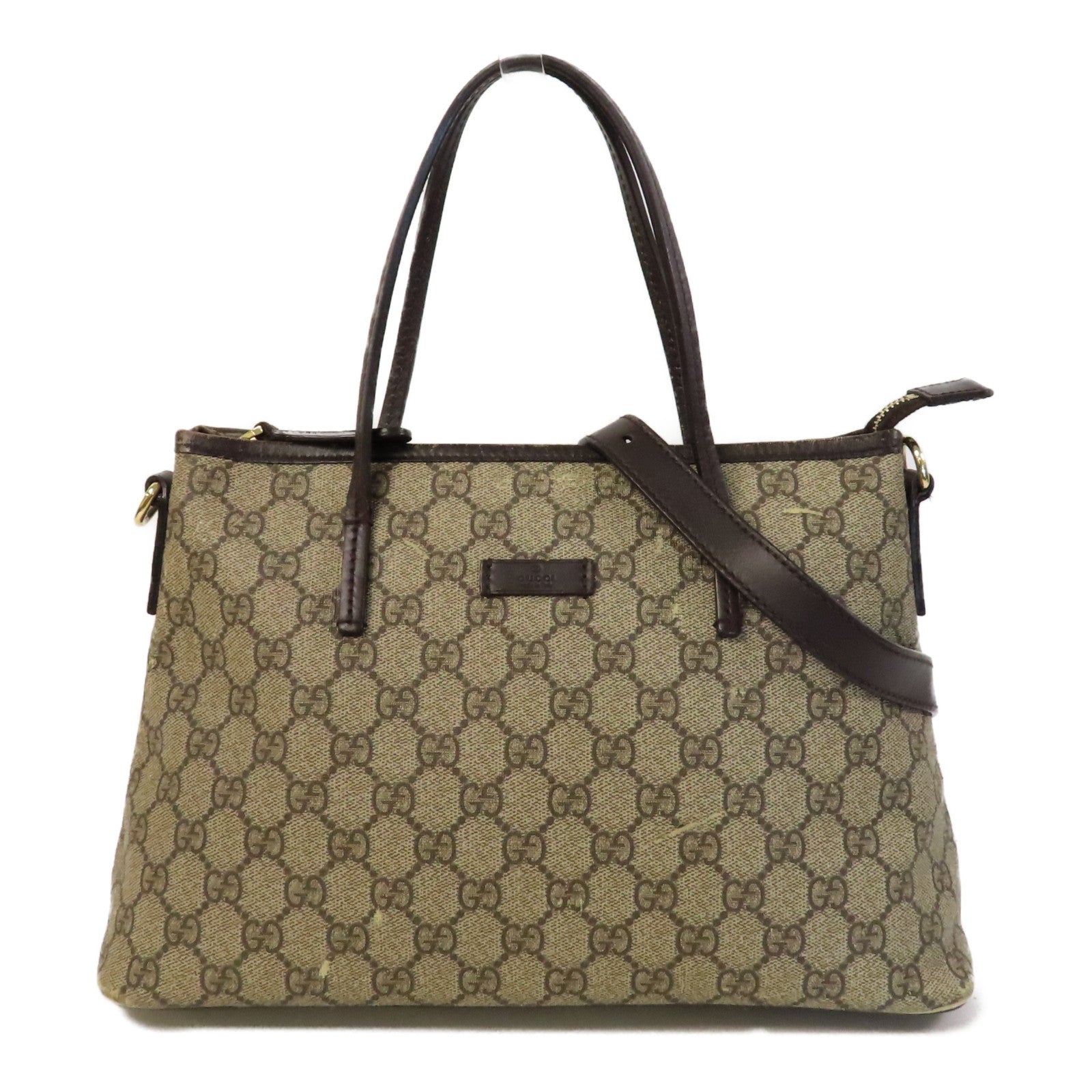 GUCCI 塗層帆布2 Way Shoulder金扣手挽肩背兩用袋啡色