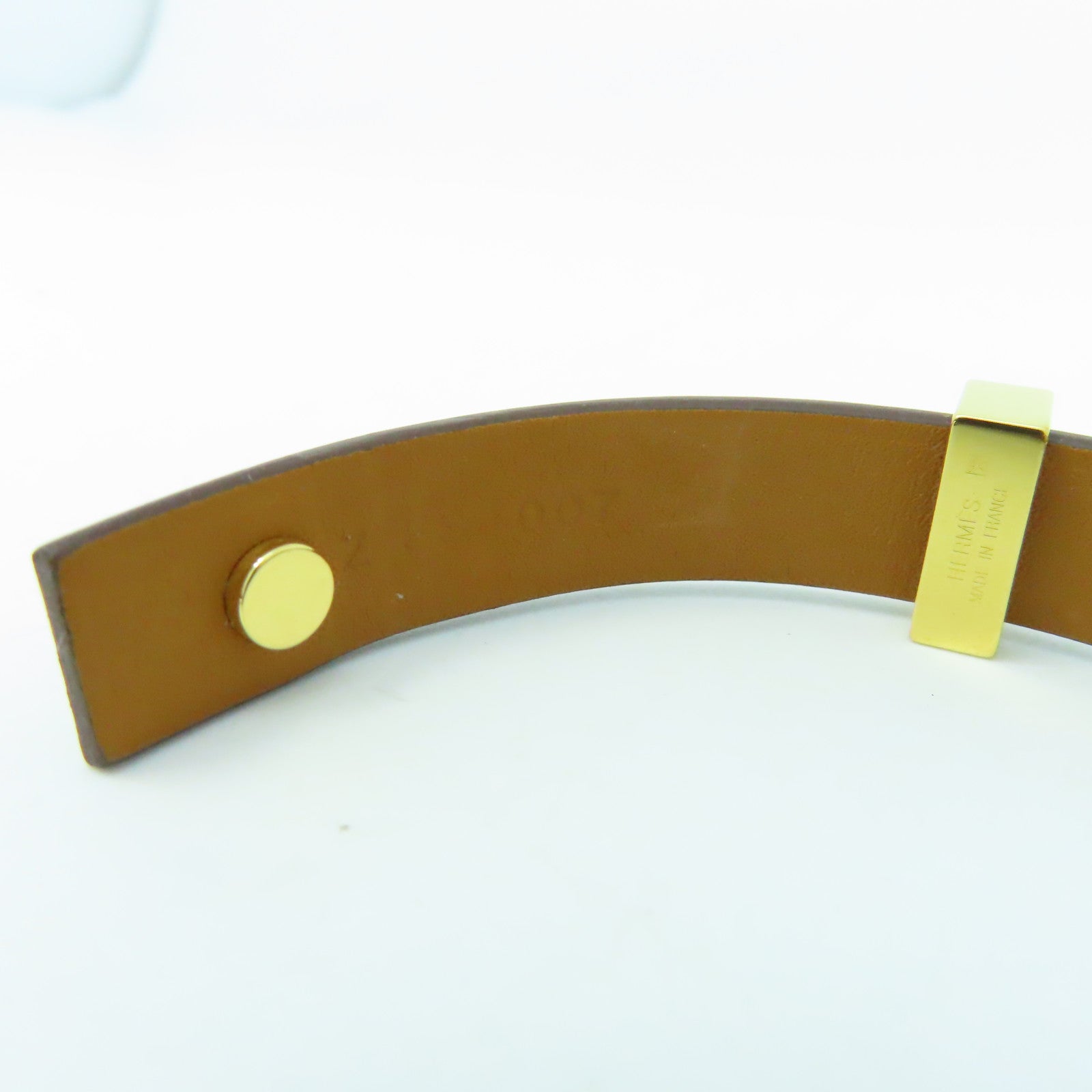 HERMES 皮革/金屬Bracelet手鐲啡色/金色#16cm