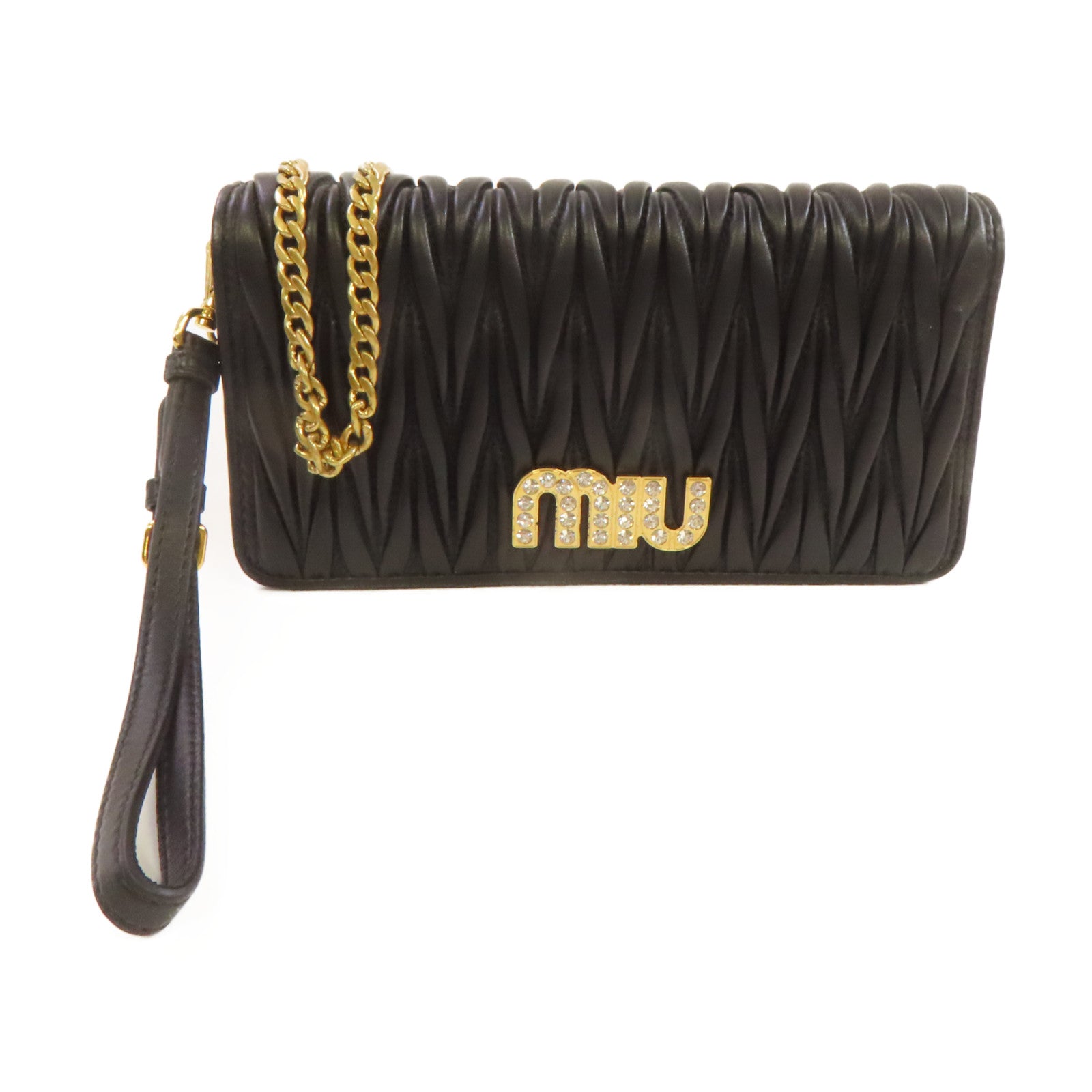 Miu Miu 羊皮皮革Chain Shoulder Bag金扣鏈帶肩背袋黑色