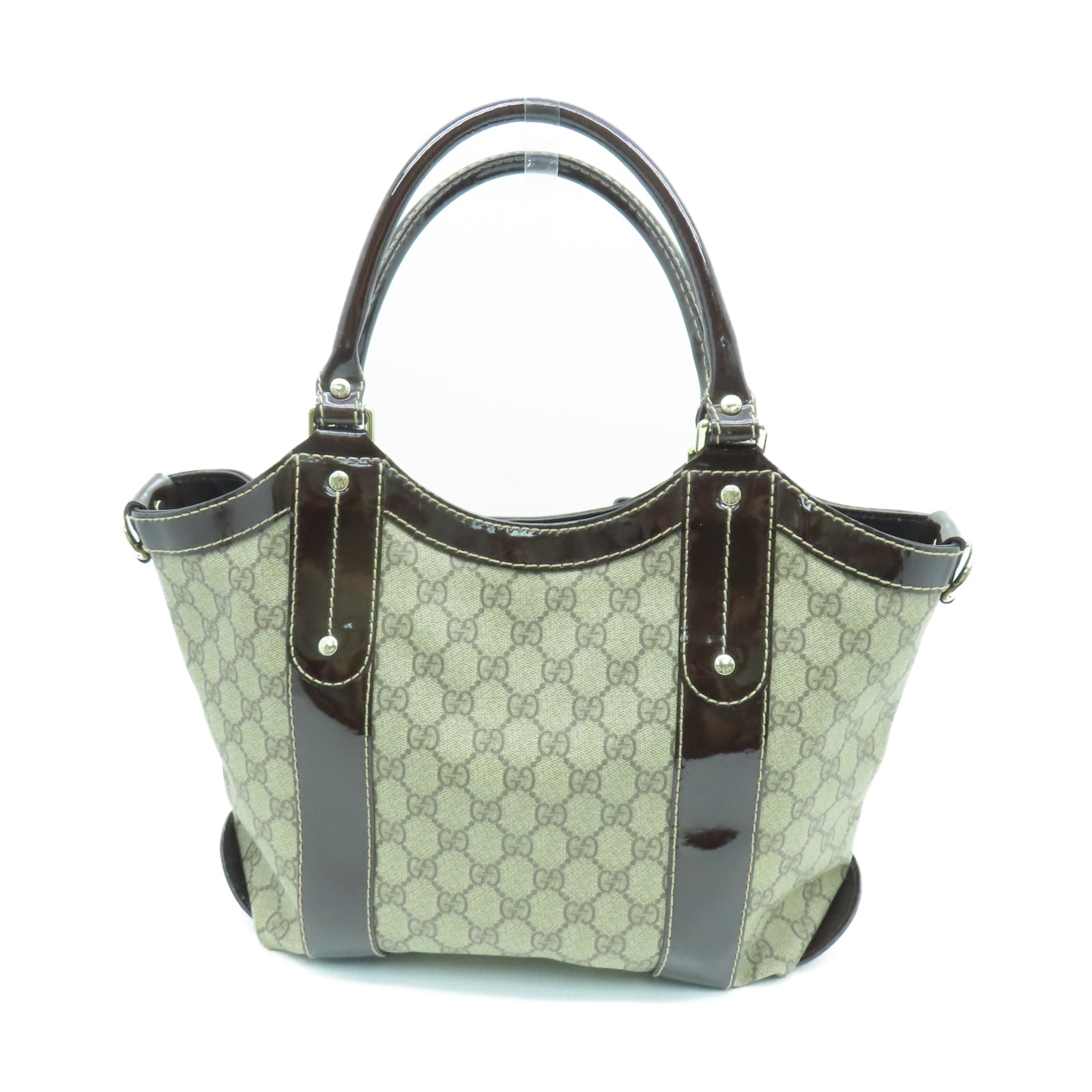 GUCCI 塗層帆布Tote Bag金扣手挽袋棕色