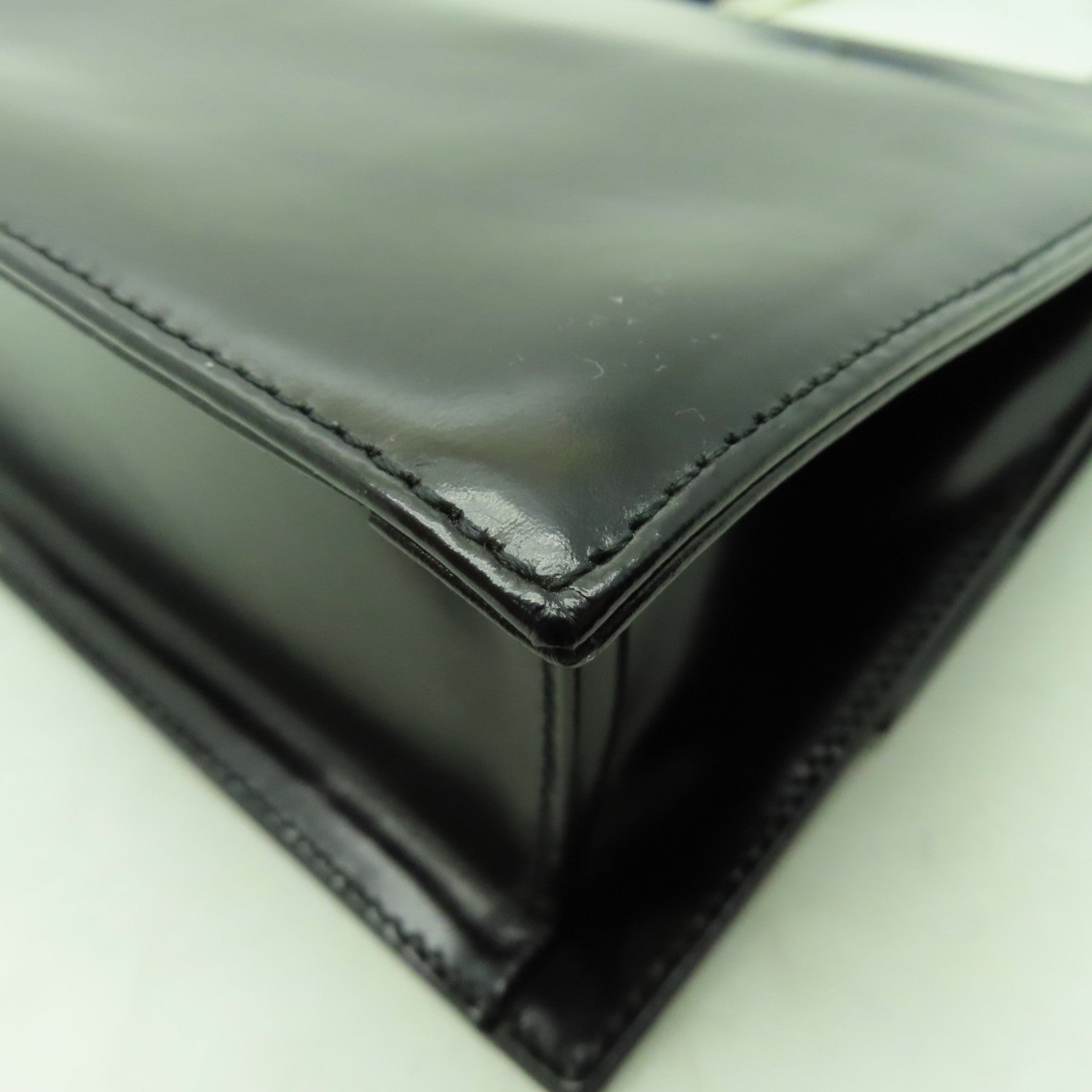 agnes b. 牛皮皮革Hand Bag銀扣手挽袋黑色