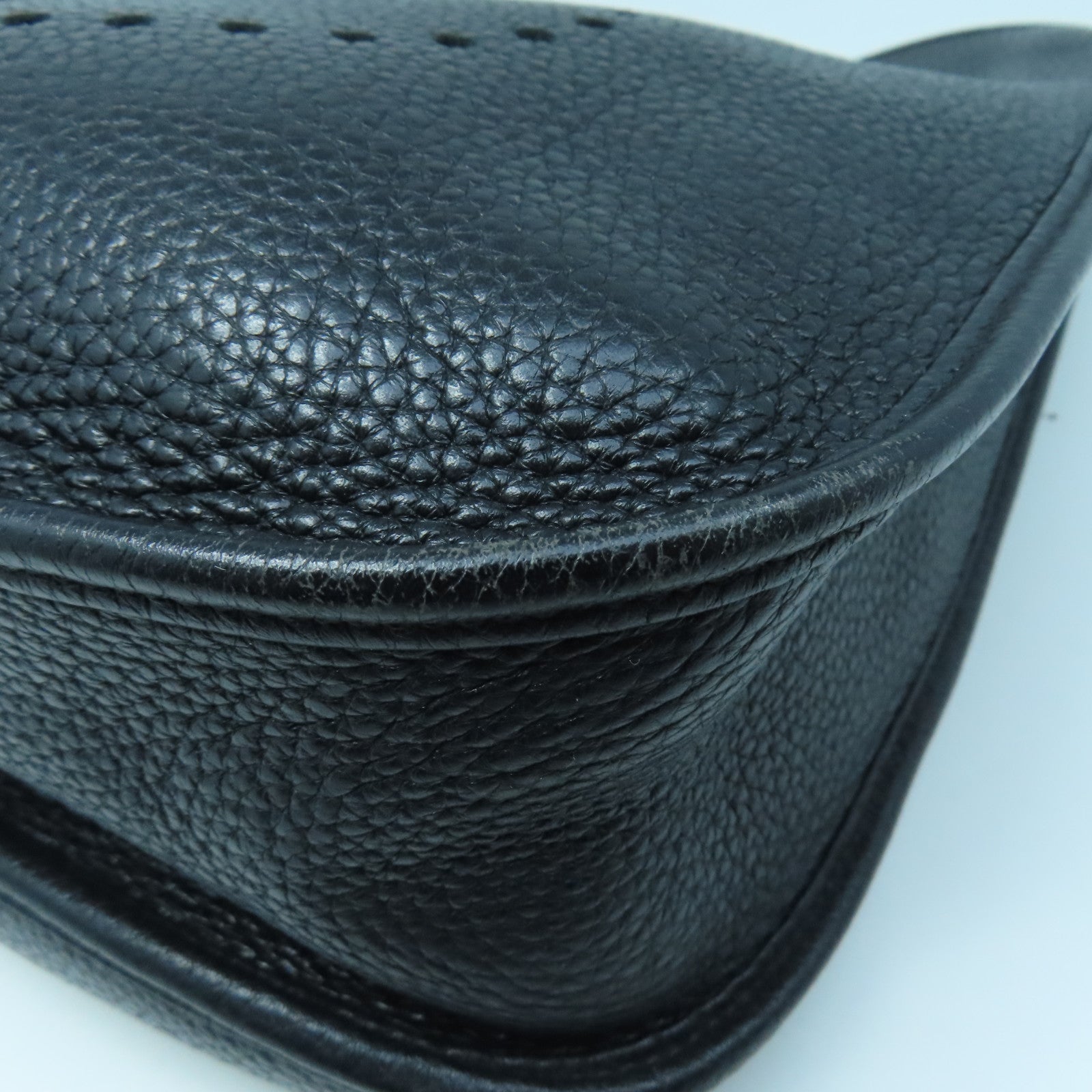 HERMES Clemence Leather Evelyne GM Silver Buckle Shoulder Bag Black
