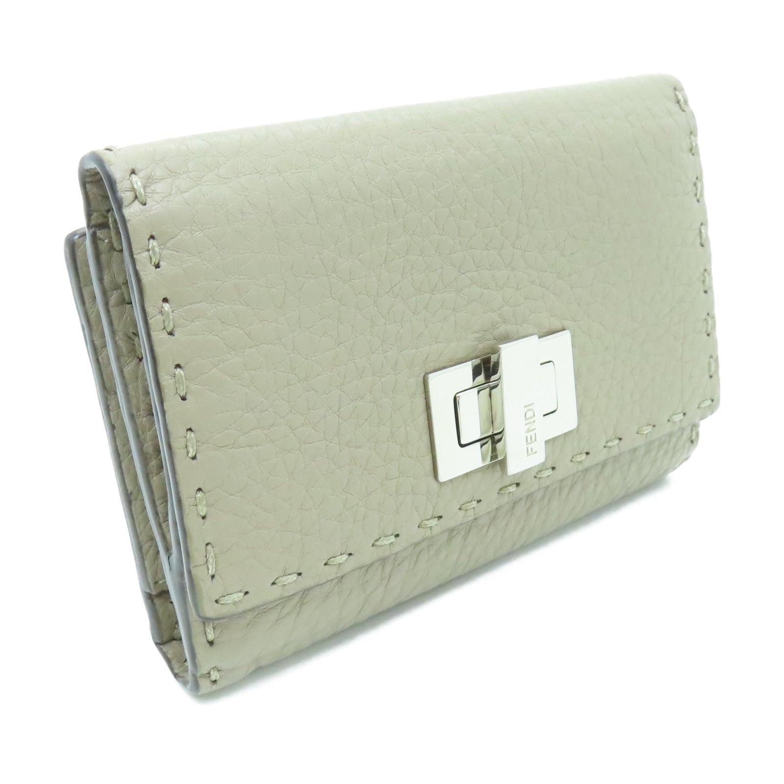 FENDI 牛皮皮革Fold Wallet銀扣錢包灰色