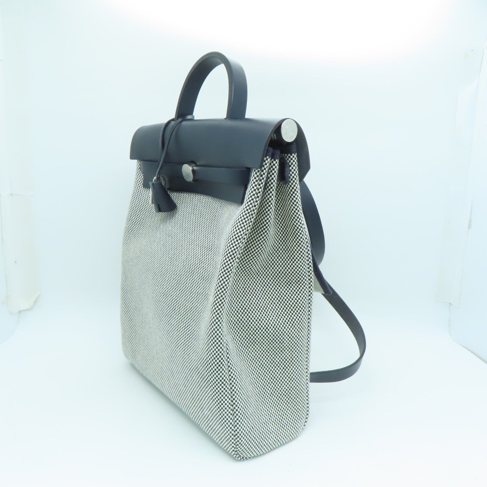 HERMES 帆布A Dos Zip Retourne银扣背包蓝色白色