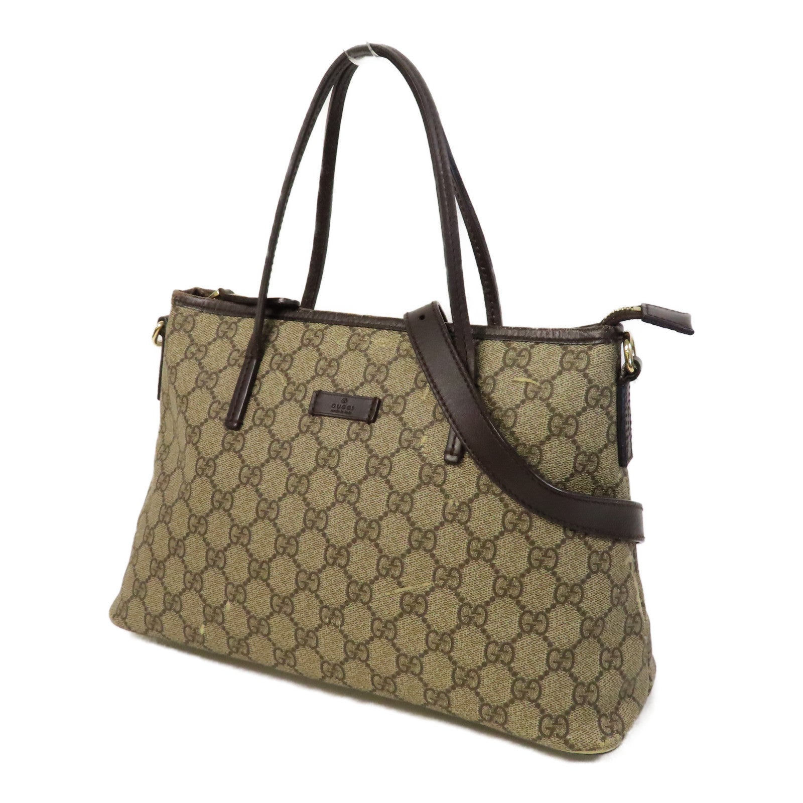 GUCCI 塗層帆布2 Way Shoulder金扣手挽肩背兩用袋啡色