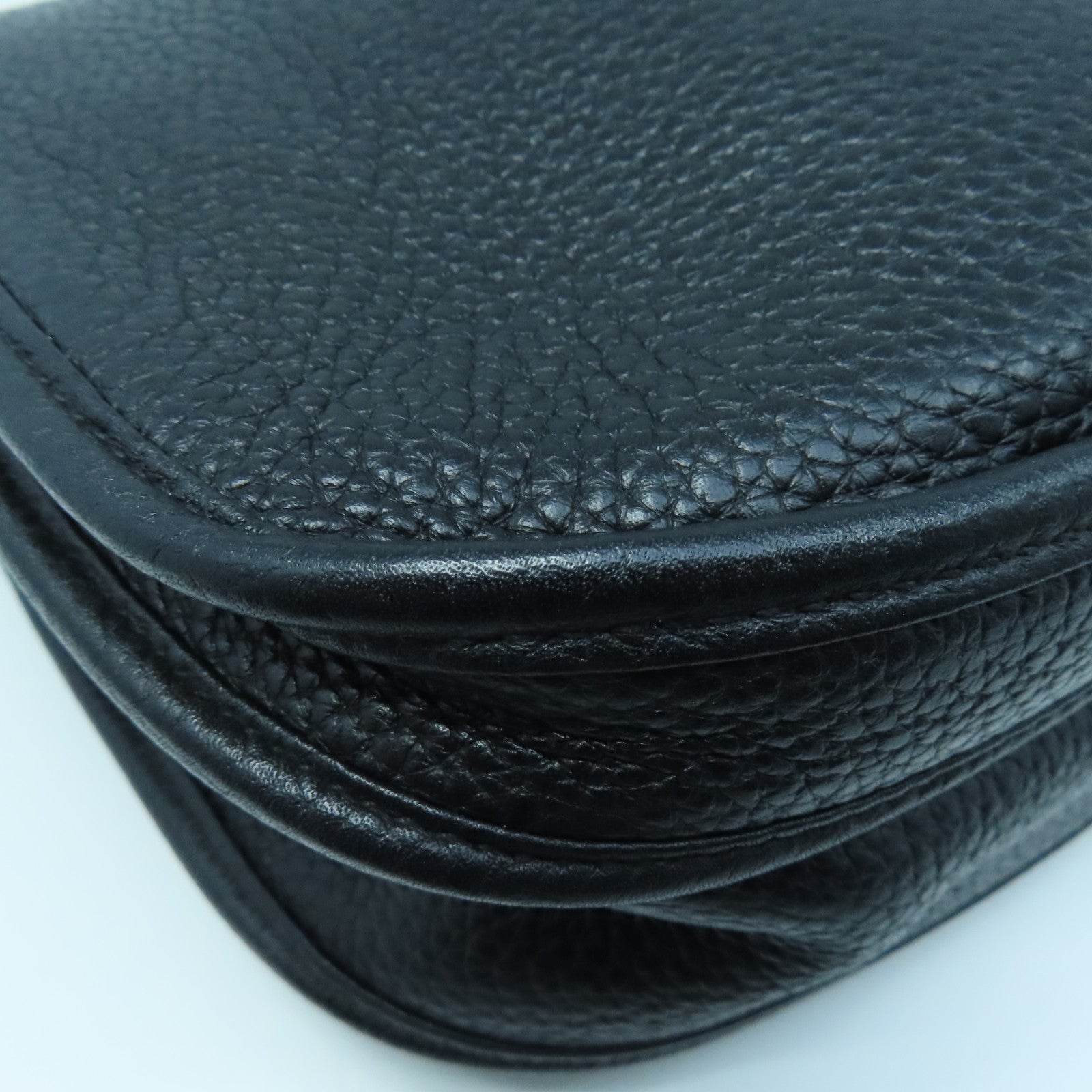 HERMES Clemence Leather Evelyne GM Silver Buckle Shoulder Bag Black