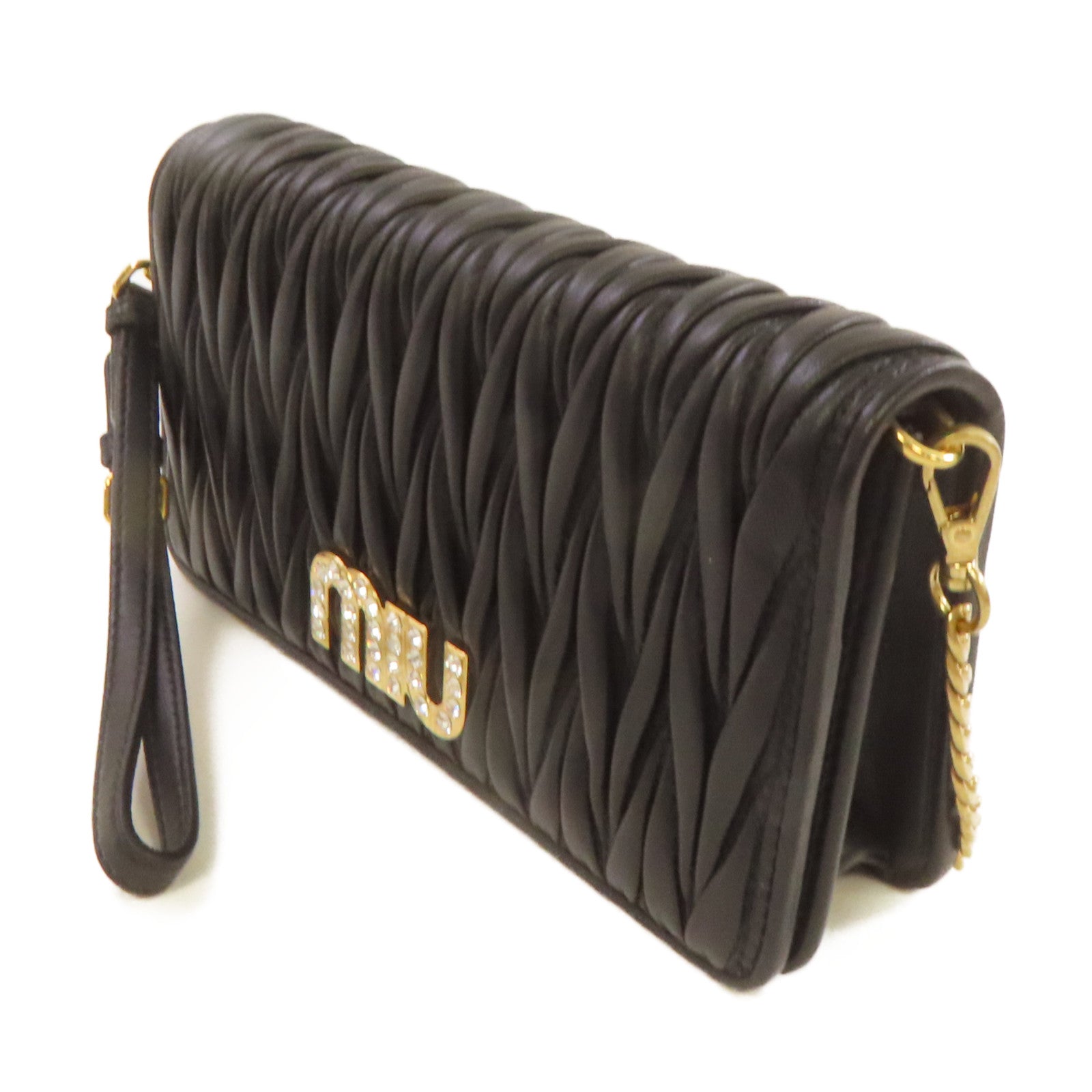 Miu Miu 羊皮皮革Chain Shoulder Bag金扣鏈帶肩背袋黑色