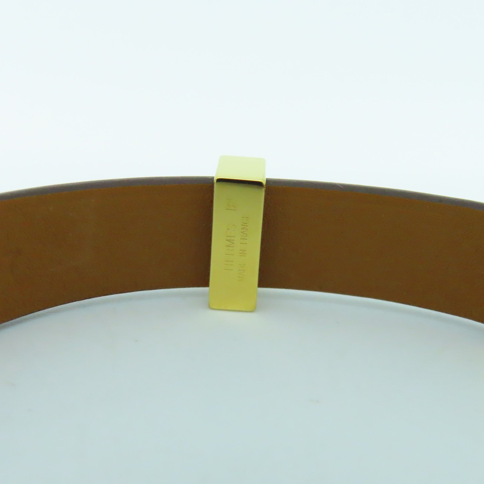 HERMES 皮革/金屬Bracelet手鐲啡色/金色#16cm