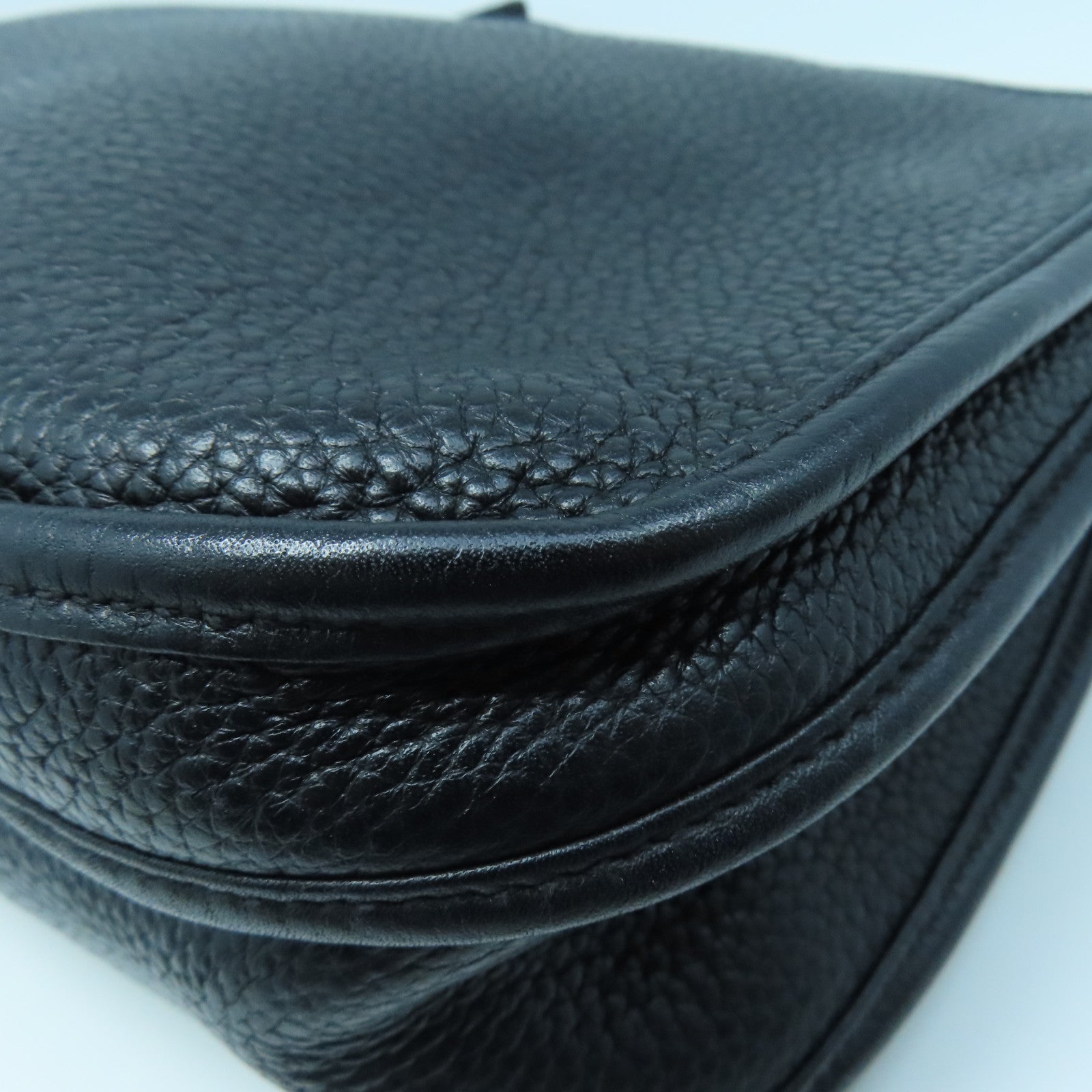 HERMES Clemence Leather Evelyne GM Silver Buckle Shoulder Bag Black