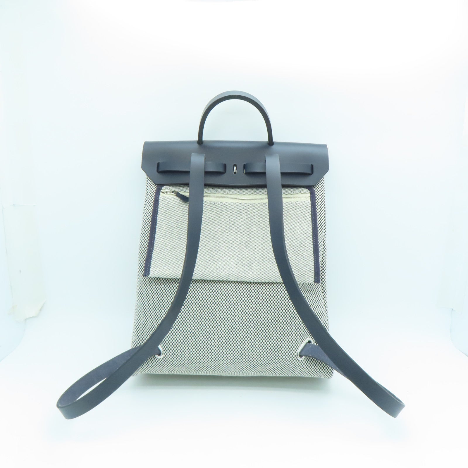 HERMES 帆布A Dos Zip Retourne银扣背包蓝色白色