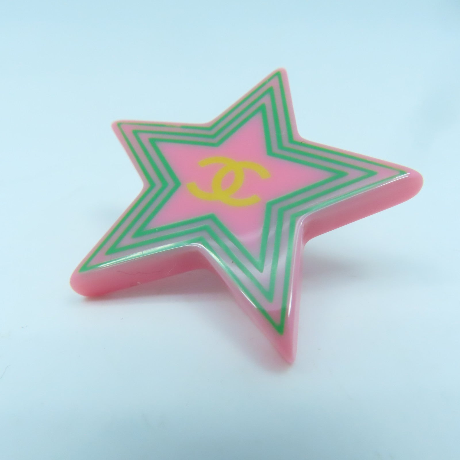 CHANEL 塑膠Brooch銀扣胸針粉色／綠色／白色