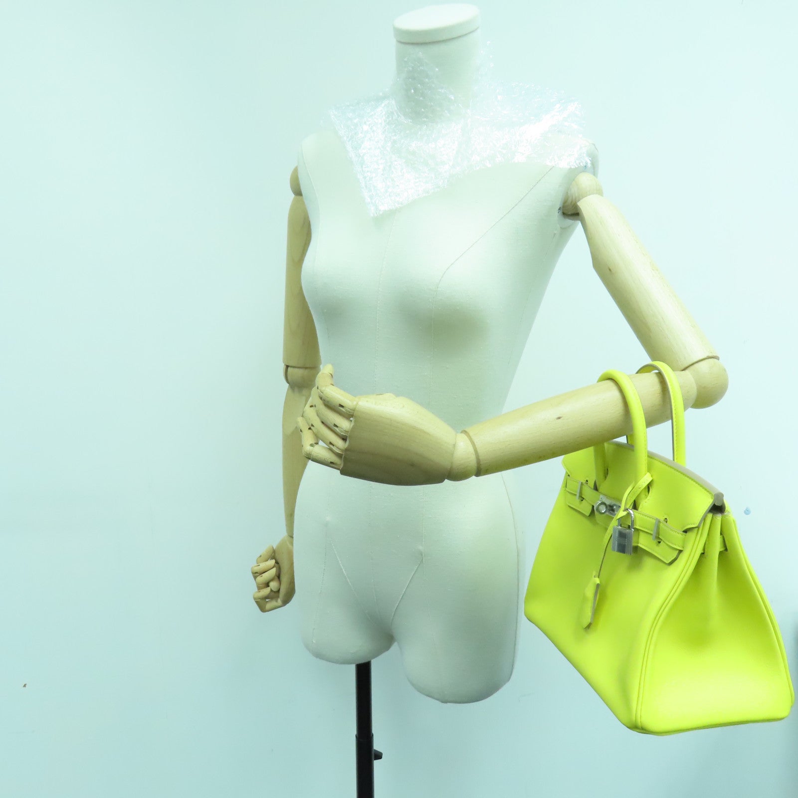HERMES Swift皮革Birkin 25銀扣手挽袋萊姆黃色