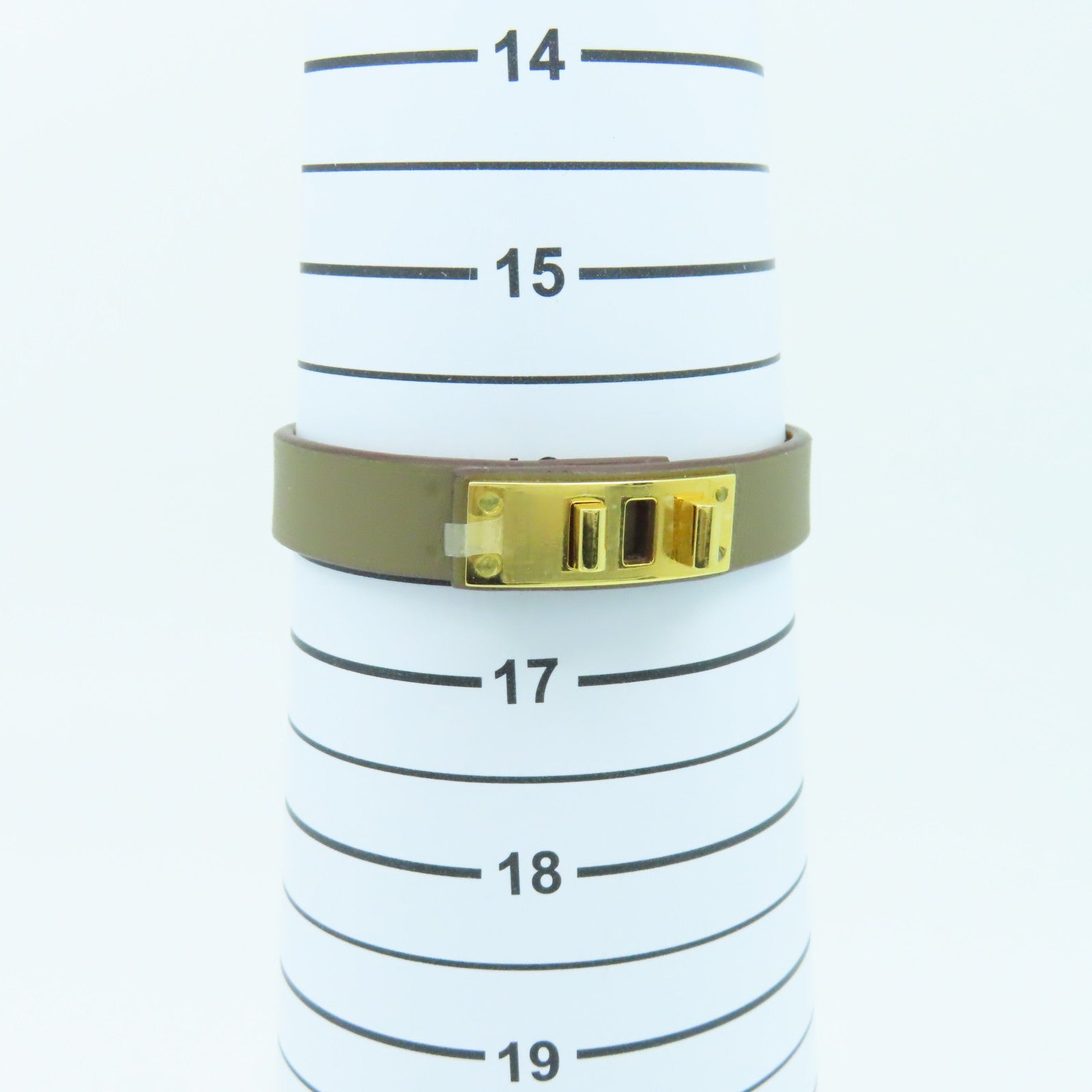 HERMES 皮革/金屬Bracelet手鐲啡色/金色#16cm