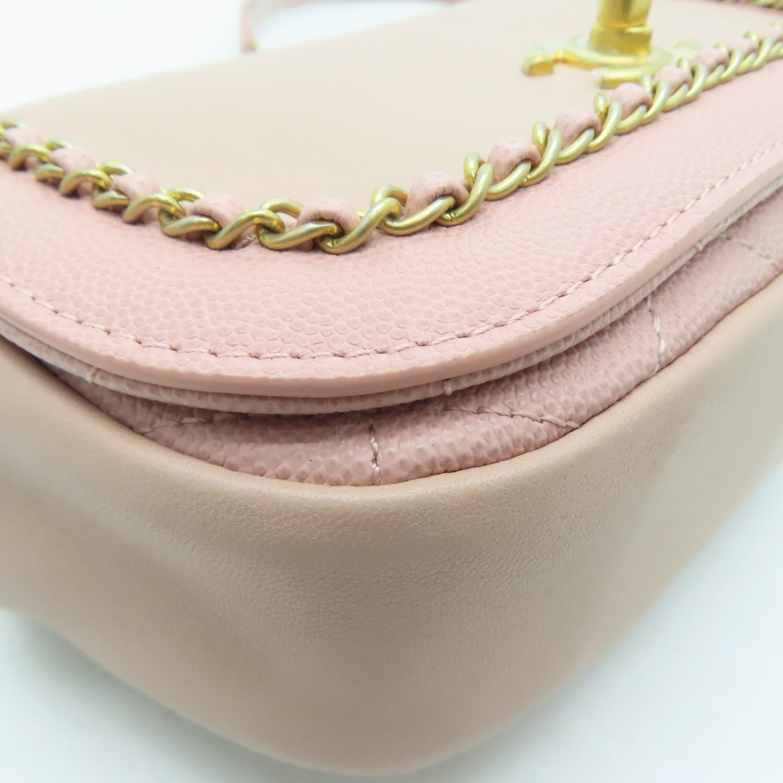 CHANEL 牛皮皮革Chain Shoulder Bag金扣链带肩背袋粉红色